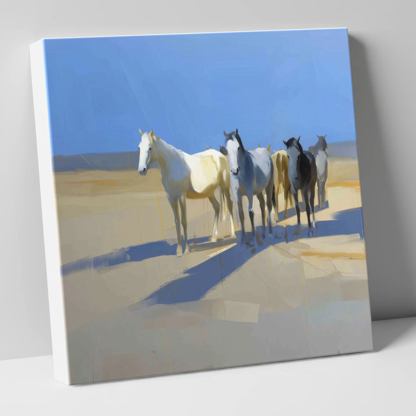 Sunlit High Plains wild horses canvas wall art