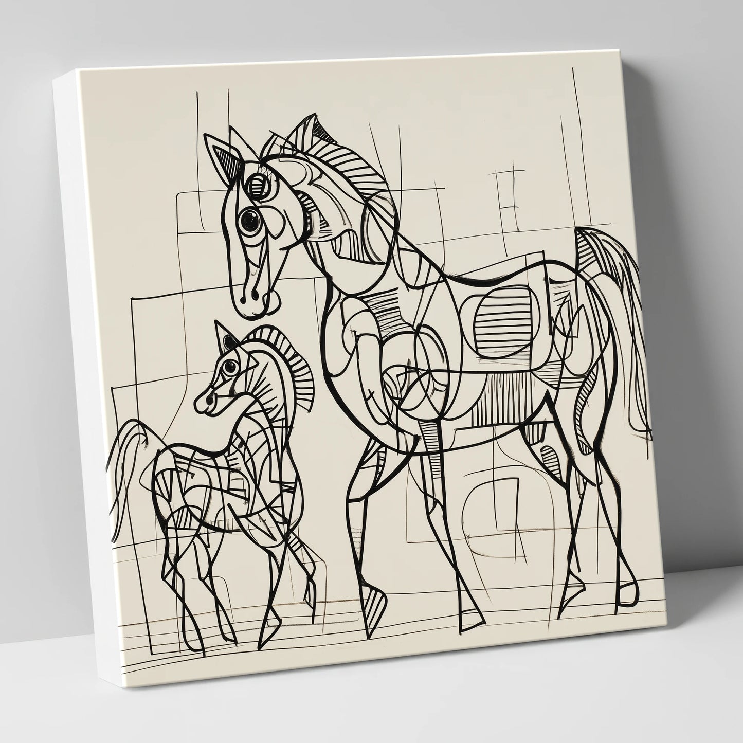 Linear Connection mare & foal canvas wall art