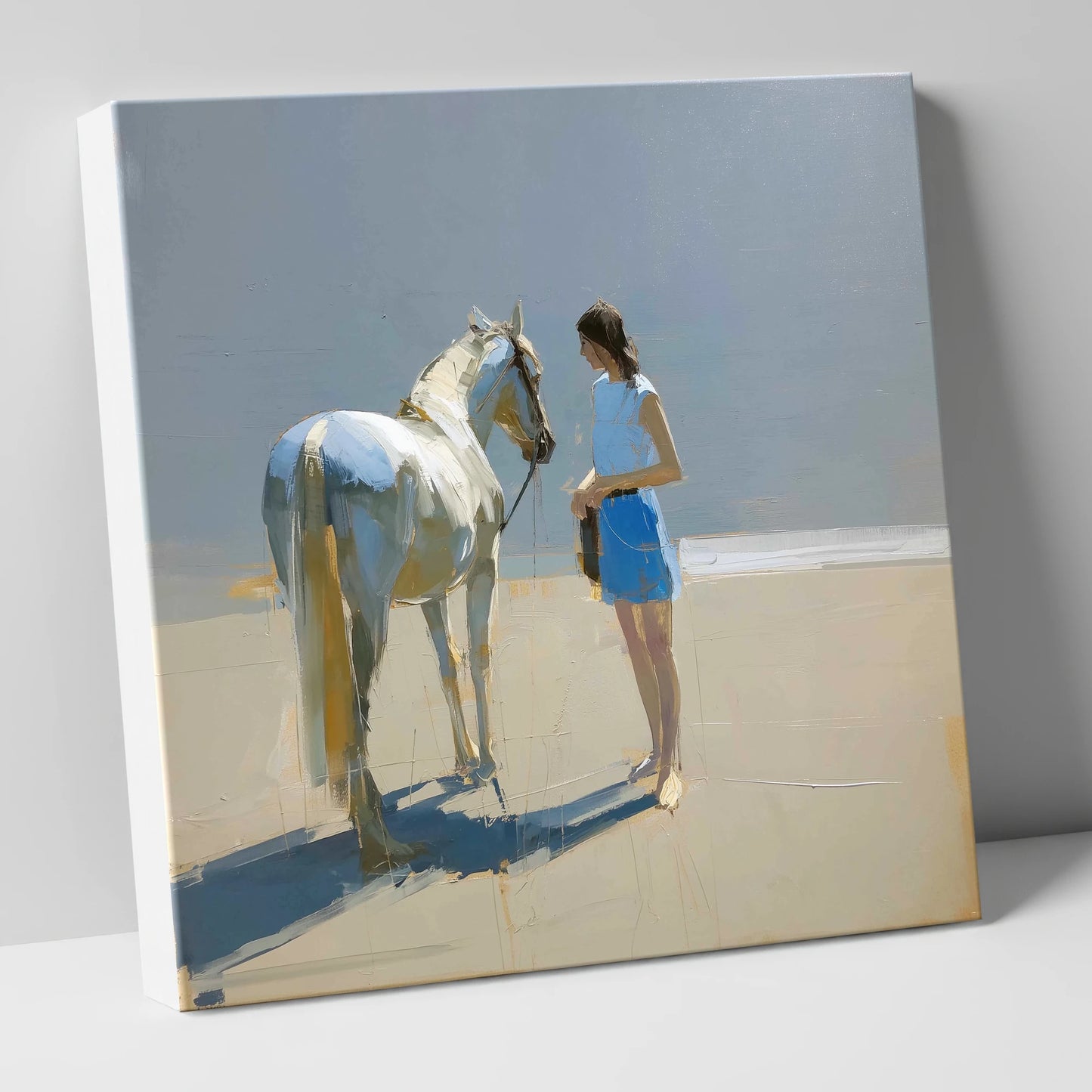 Sunlit Serenity in Blue horse & rider canvas wall art
