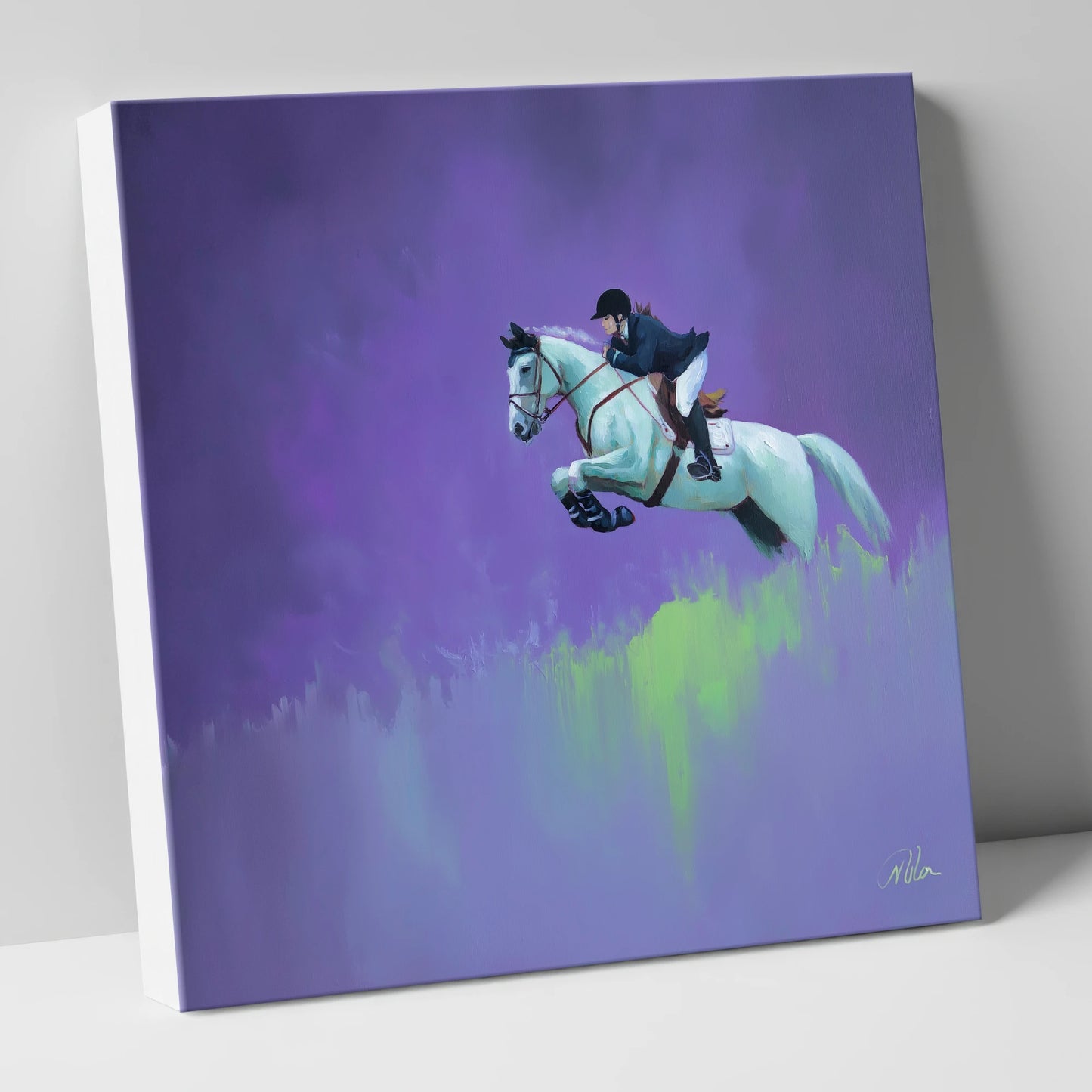 Violet Suspension show jumping horse canvas wall art