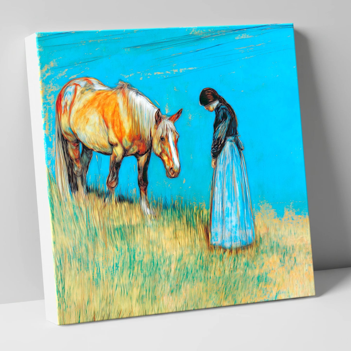 Cerulean Bond horse & rider canvas wall art
