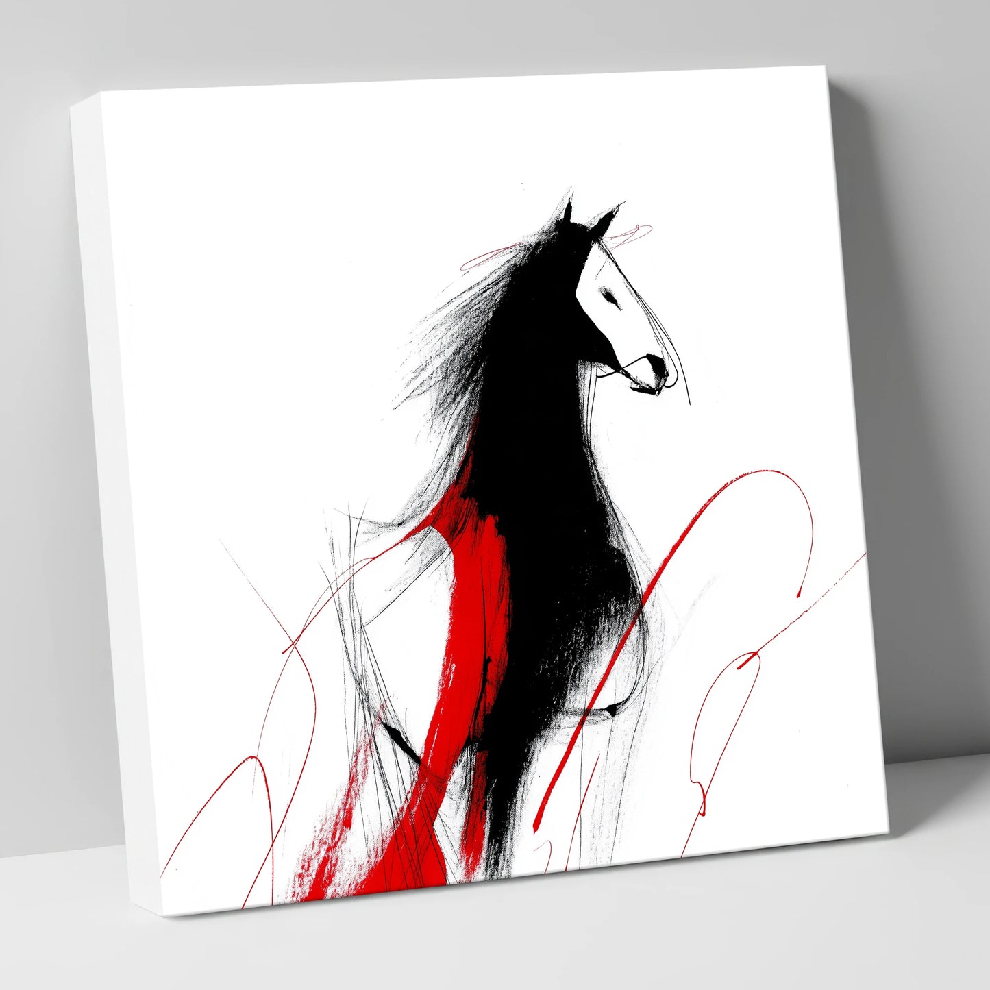 Crimson Equine Silhouette horse portrait canvas wall art