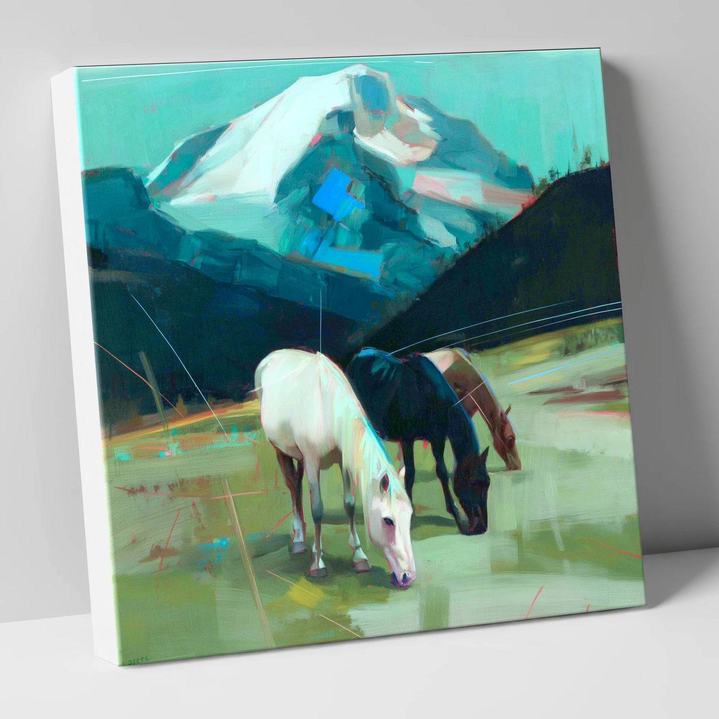 Teal Mountain Pasture horse landscape canvas wall art