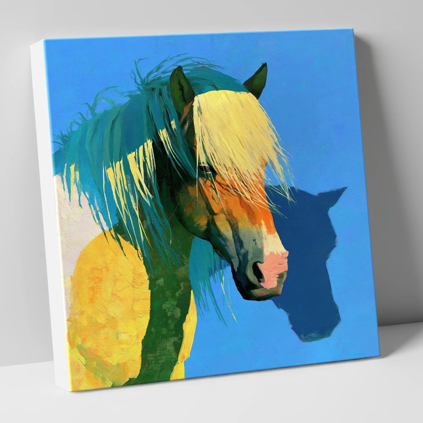 Bold Yellow and Teal Horse horse breed canvas wall art