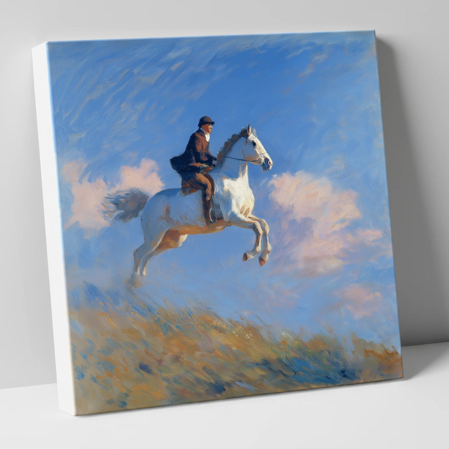 Airborne Against Blue show jumping horse canvas wall art
