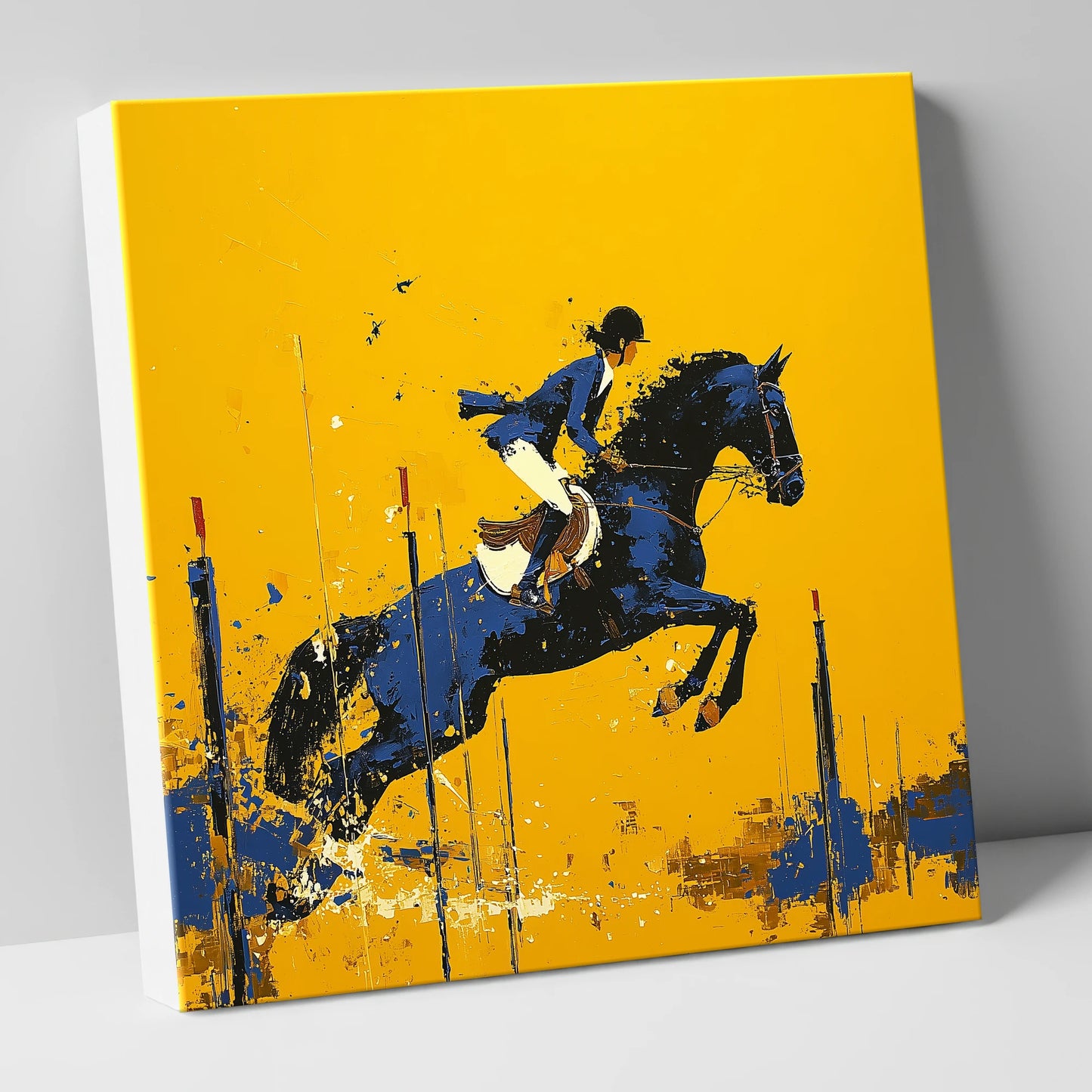 Airborne in Ochre show jumping horse canvas wall art