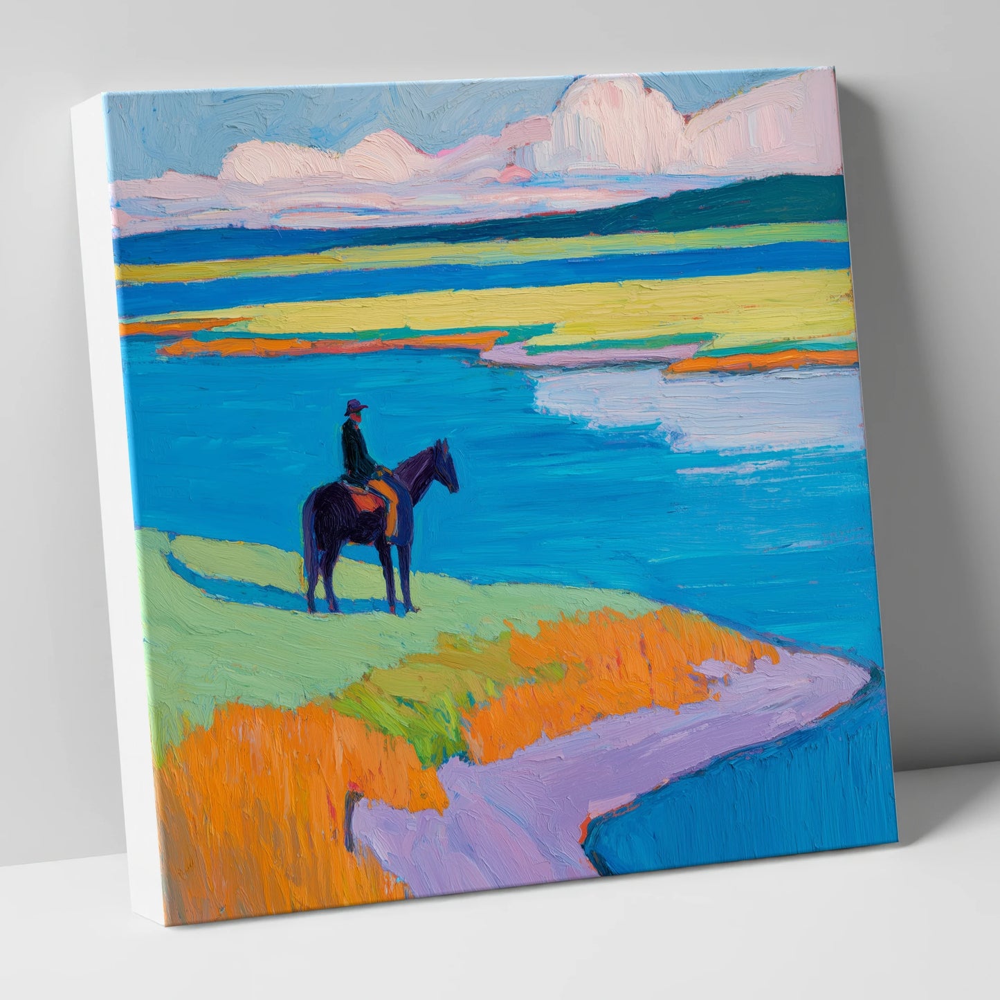 Vivid Coastal Solitude beach horse canvas wall art