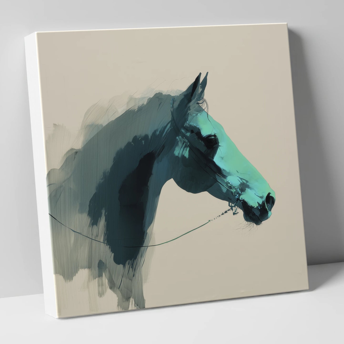 Teal Shadow Profile horse portrait canvas wall art