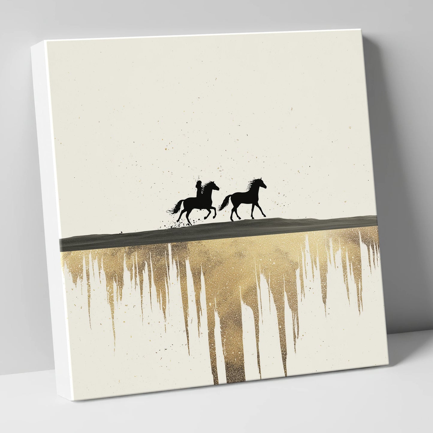 Golden Horizon Silhouettes horse landscape canvas wall art