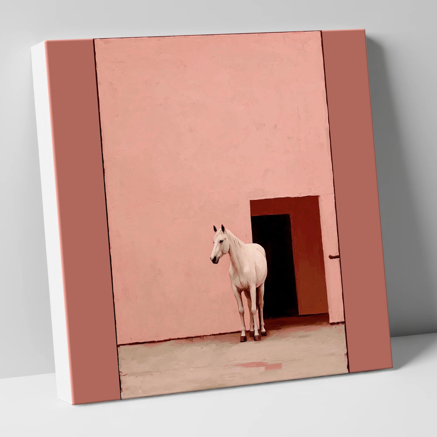 The Pink Courtyard horse stable canvas wall art