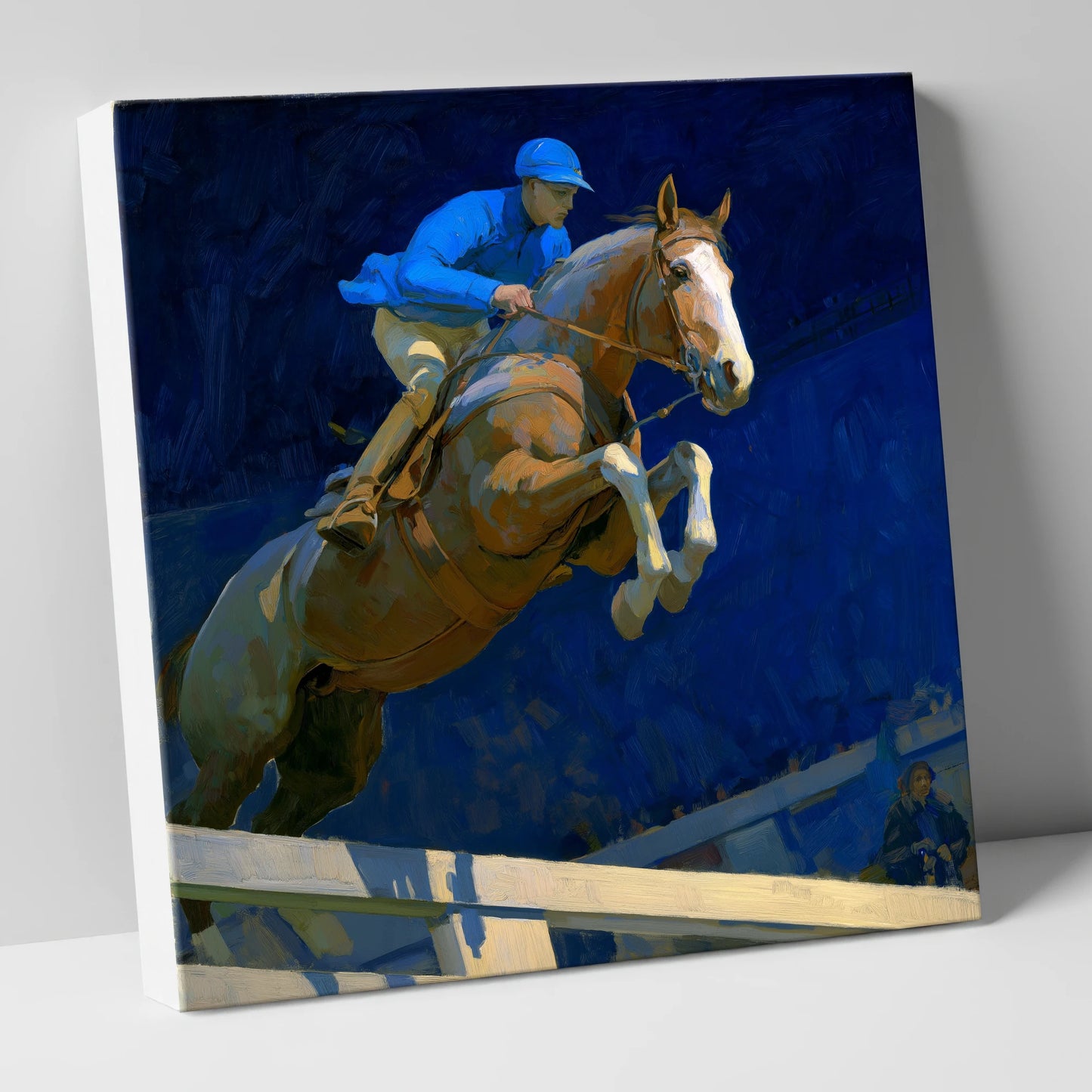 Bold Cobalt Clearance show jumping horse canvas wall art