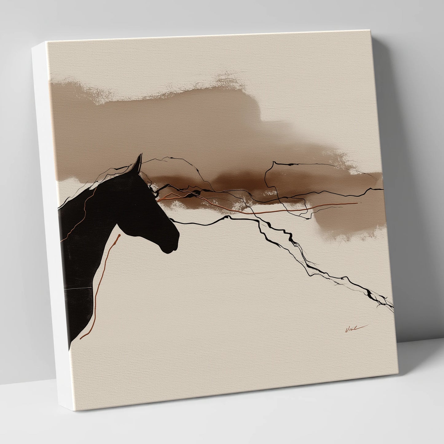 Abstract Sepia Silhouette horse portrait canvas wall art
