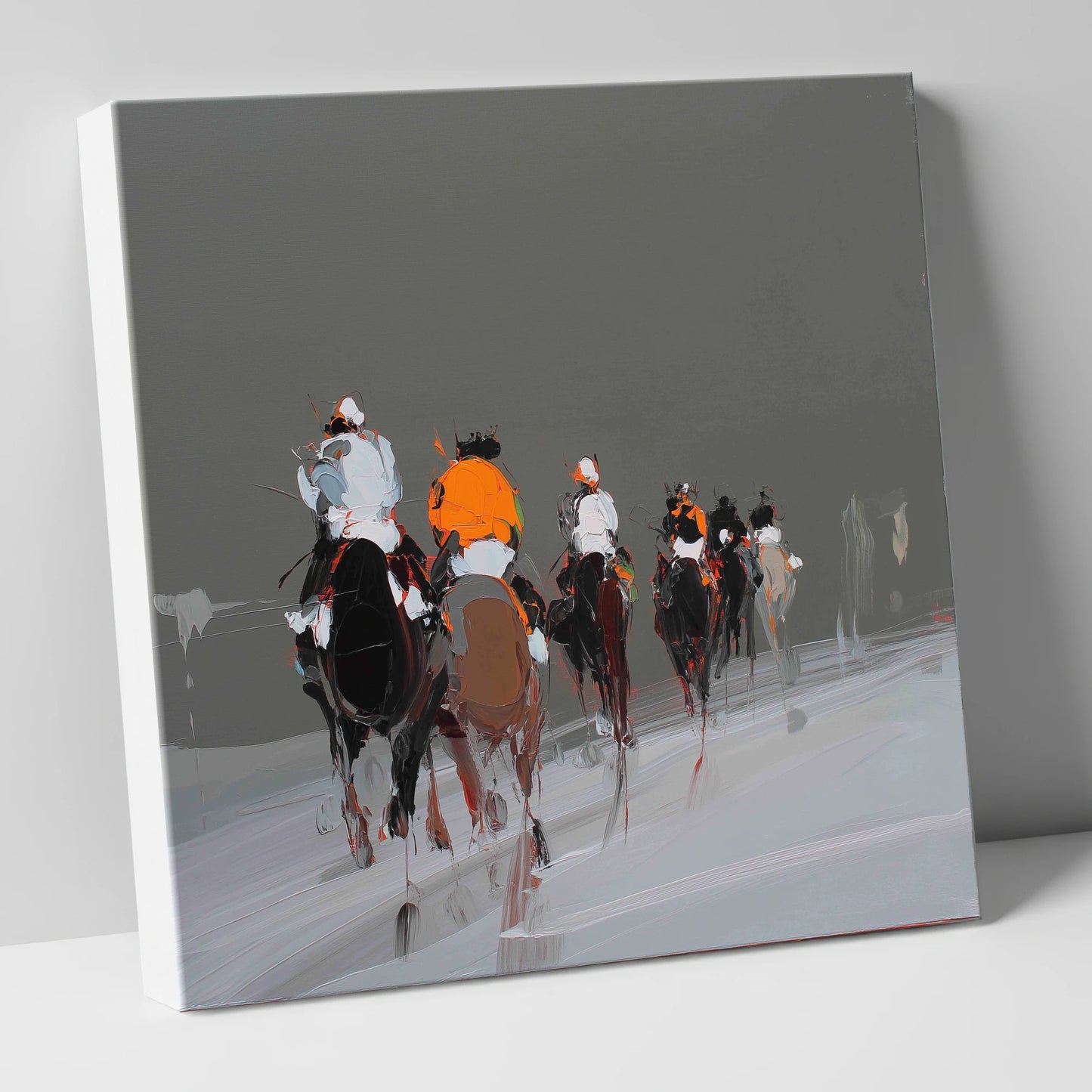 Through the Grey racing horse canvas wall art