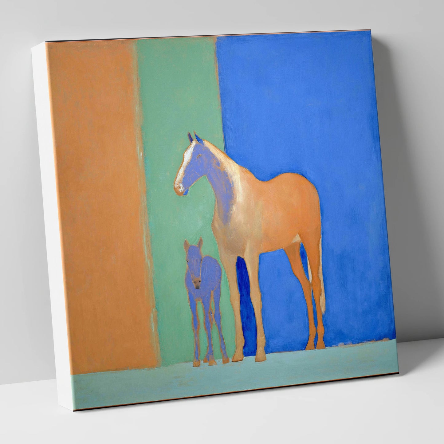 Cobalt and Sand mare & foal canvas wall art