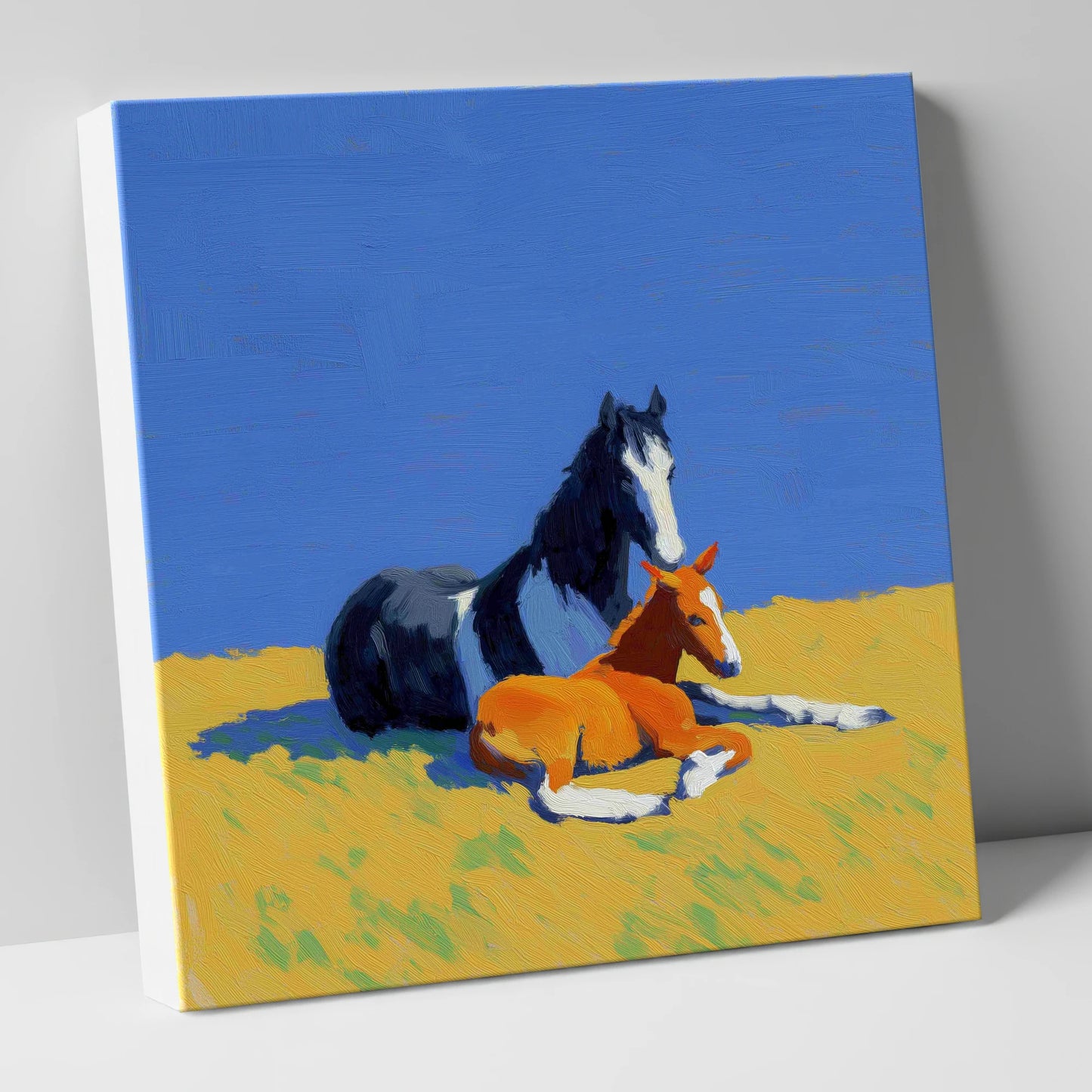 Sun-Drenched Bond mare & foal canvas wall art