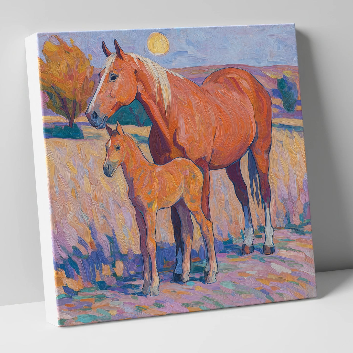 Radiant Chestnut Bond mare & foal canvas wall art