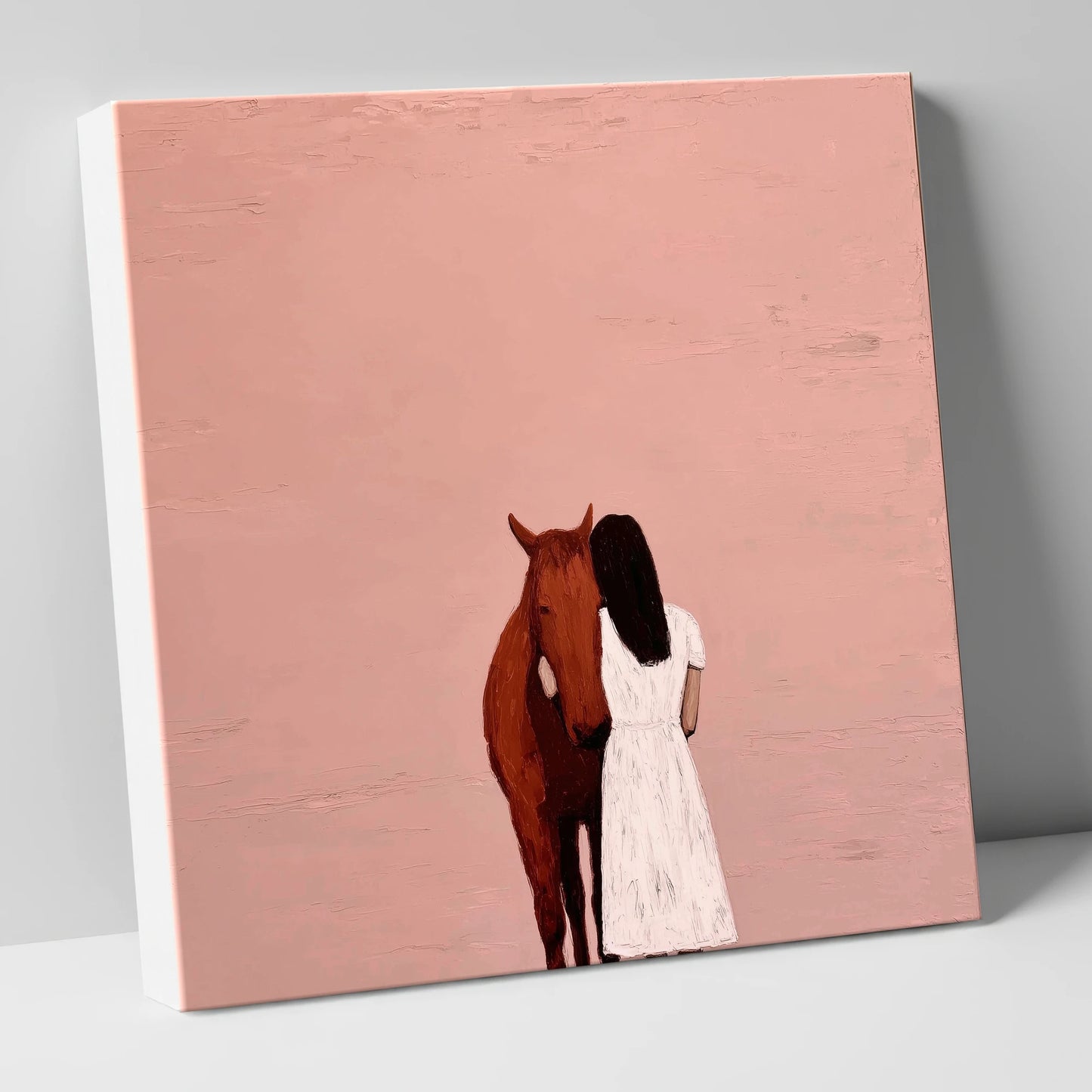 The Quiet Embrace horse & rider canvas wall art