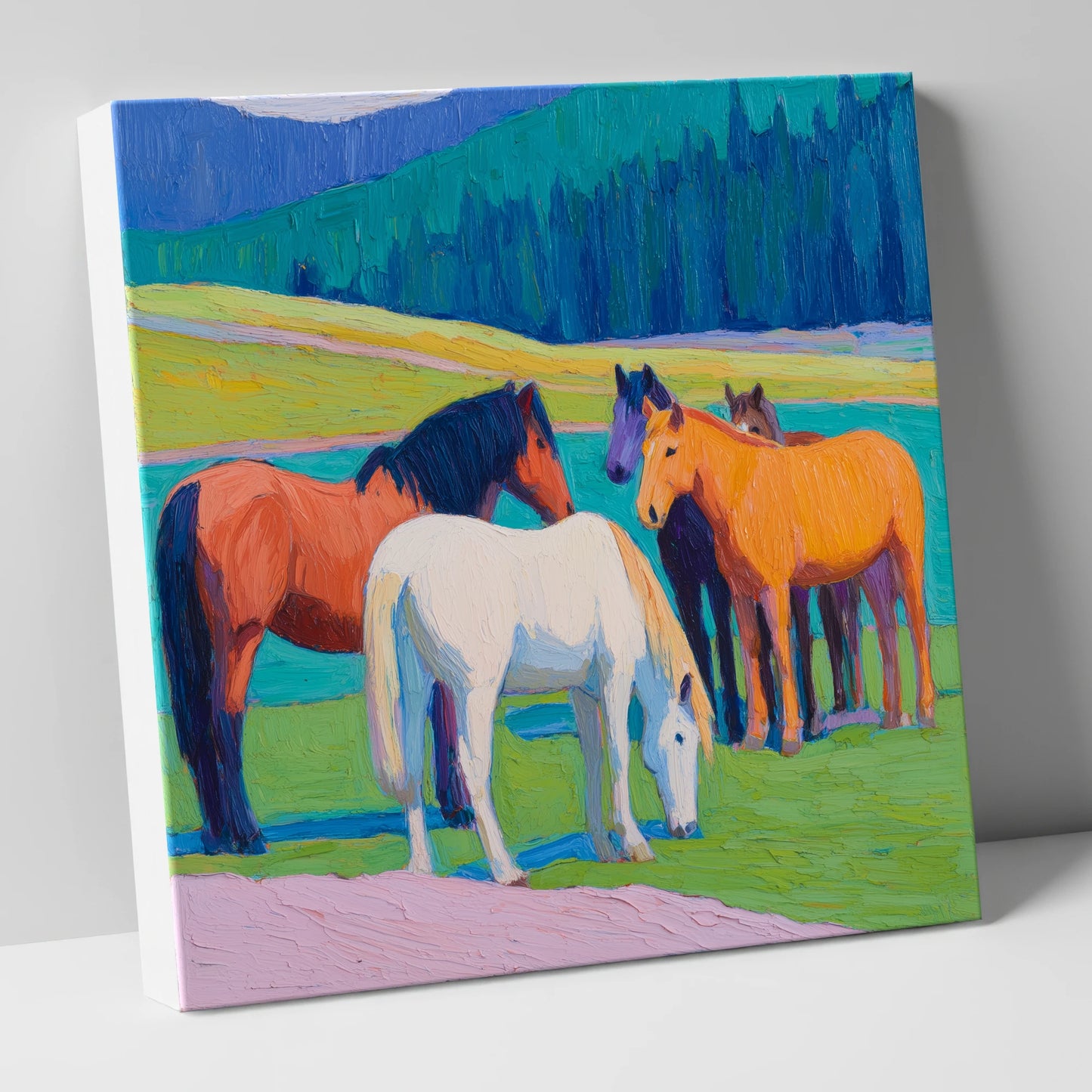 Vivid Pasture Herd horse landscape canvas wall art