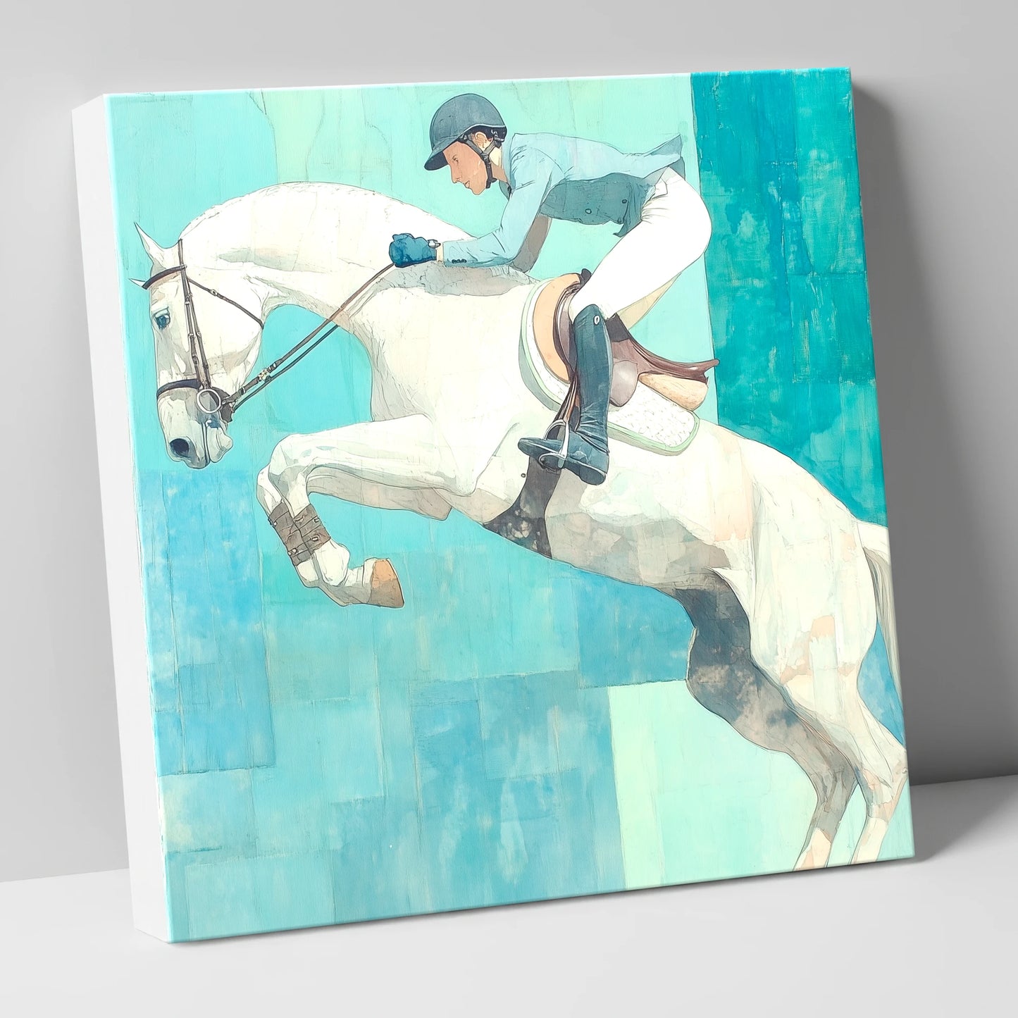 Airborne in Aquamarine show jumping horse canvas wall art