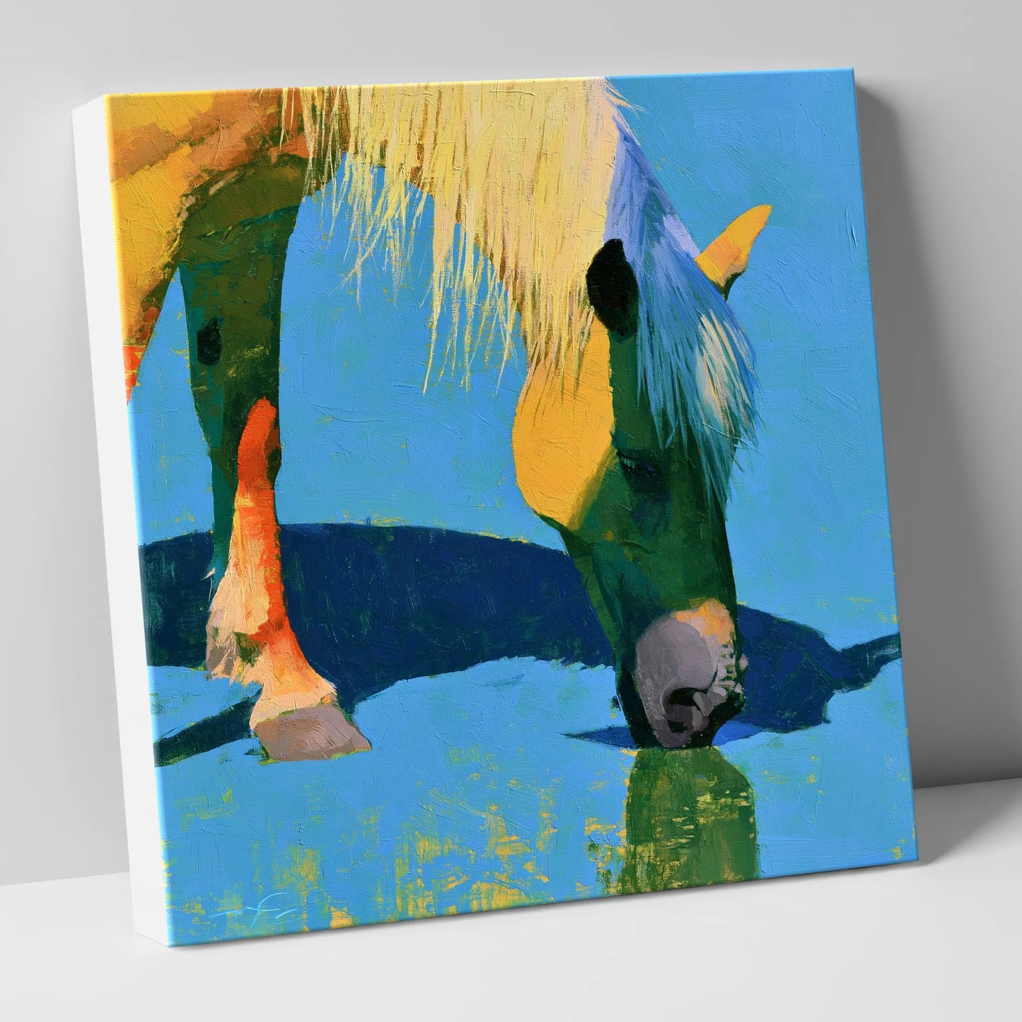 Vibrant Horse Drinking Water horse breed canvas wall art