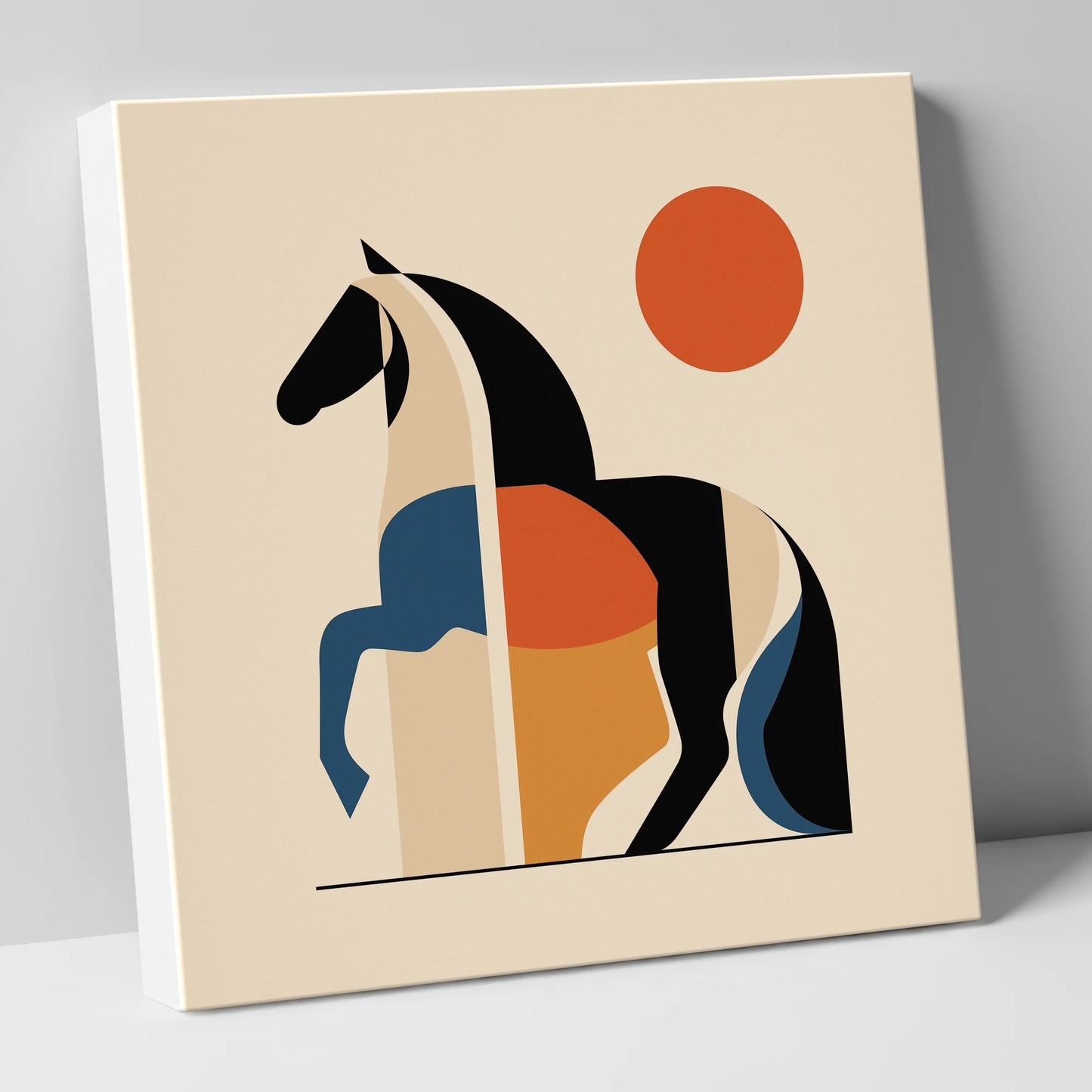 Mid-Century Equine Geometry horse portrait canvas wall art
