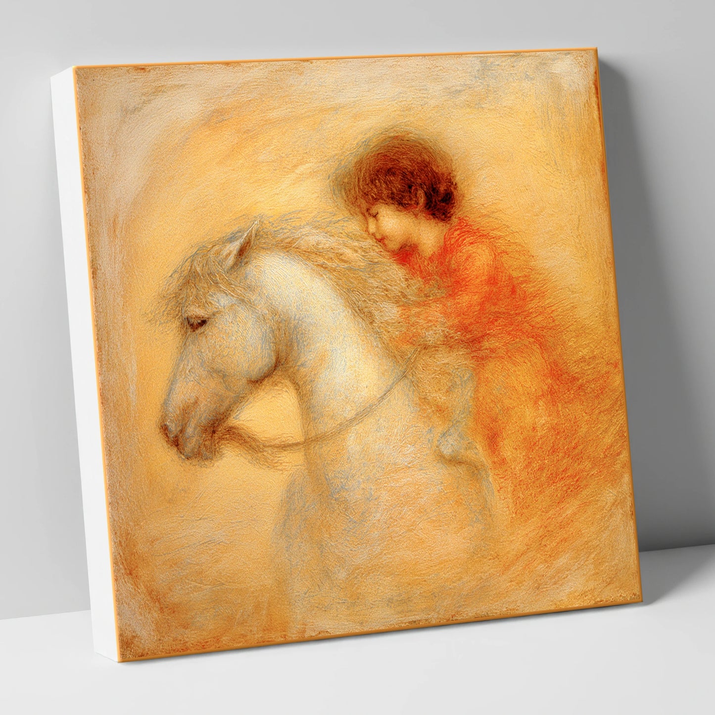 Golden Embrace horse & rider canvas wall art