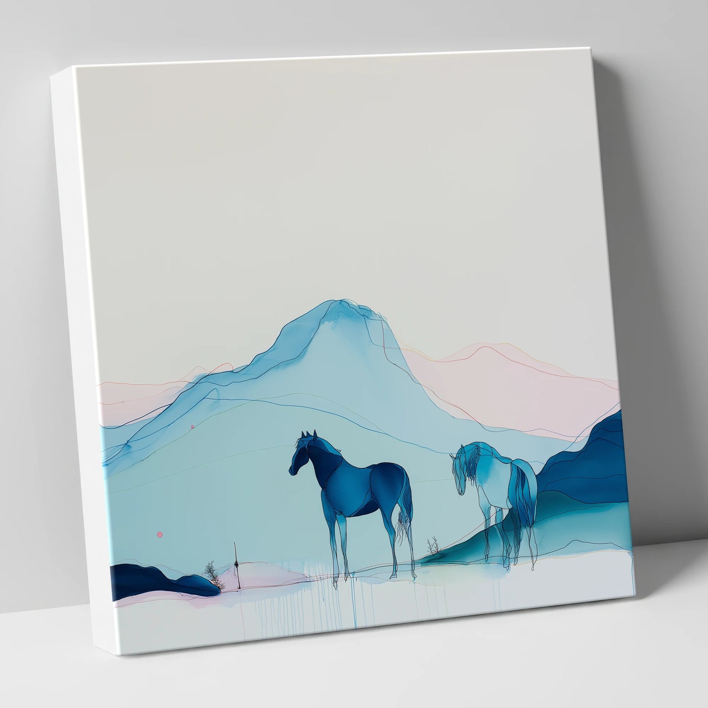 Azure Mountain Serenity horse landscape canvas wall art