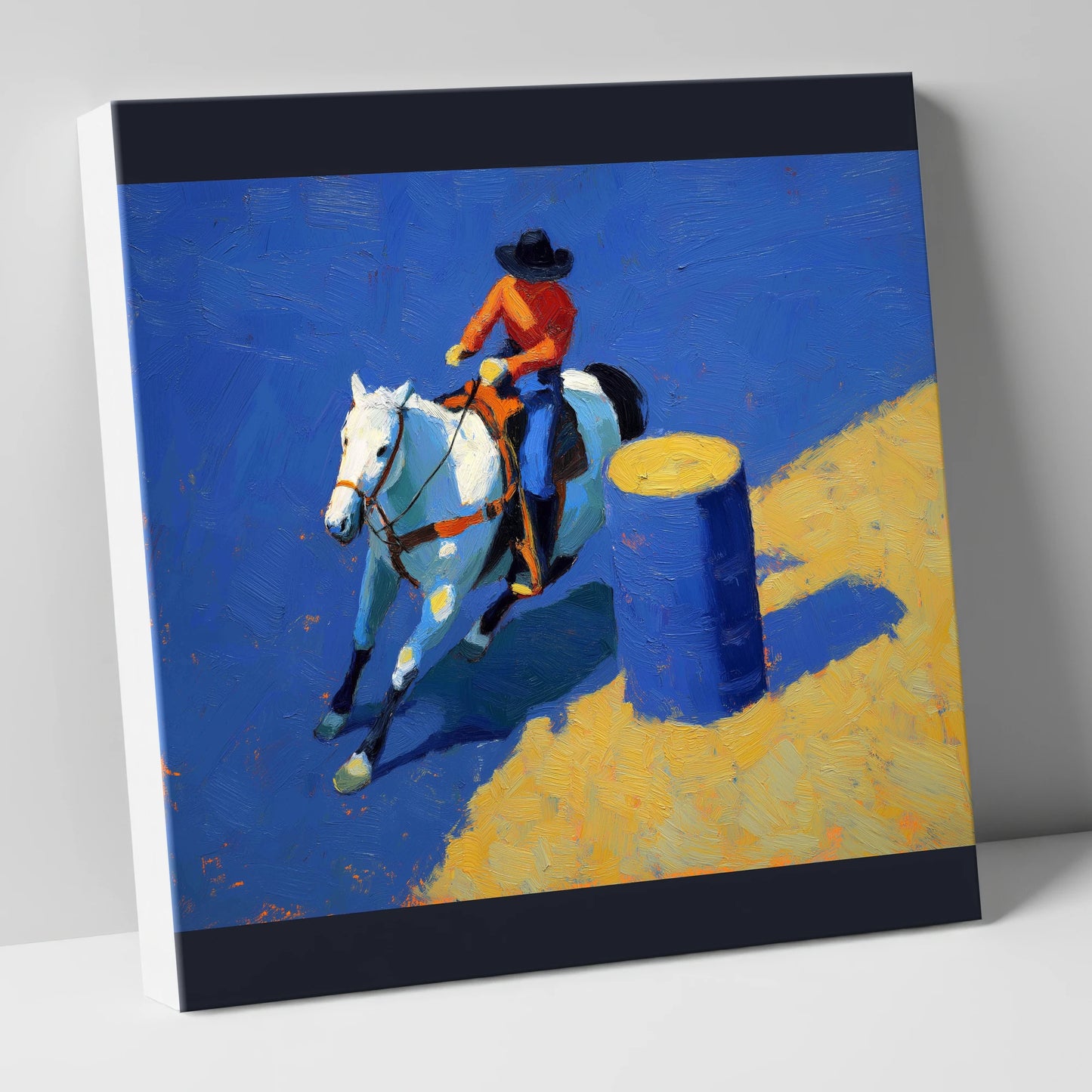 Blue Barrel Turn western horse canvas wall art