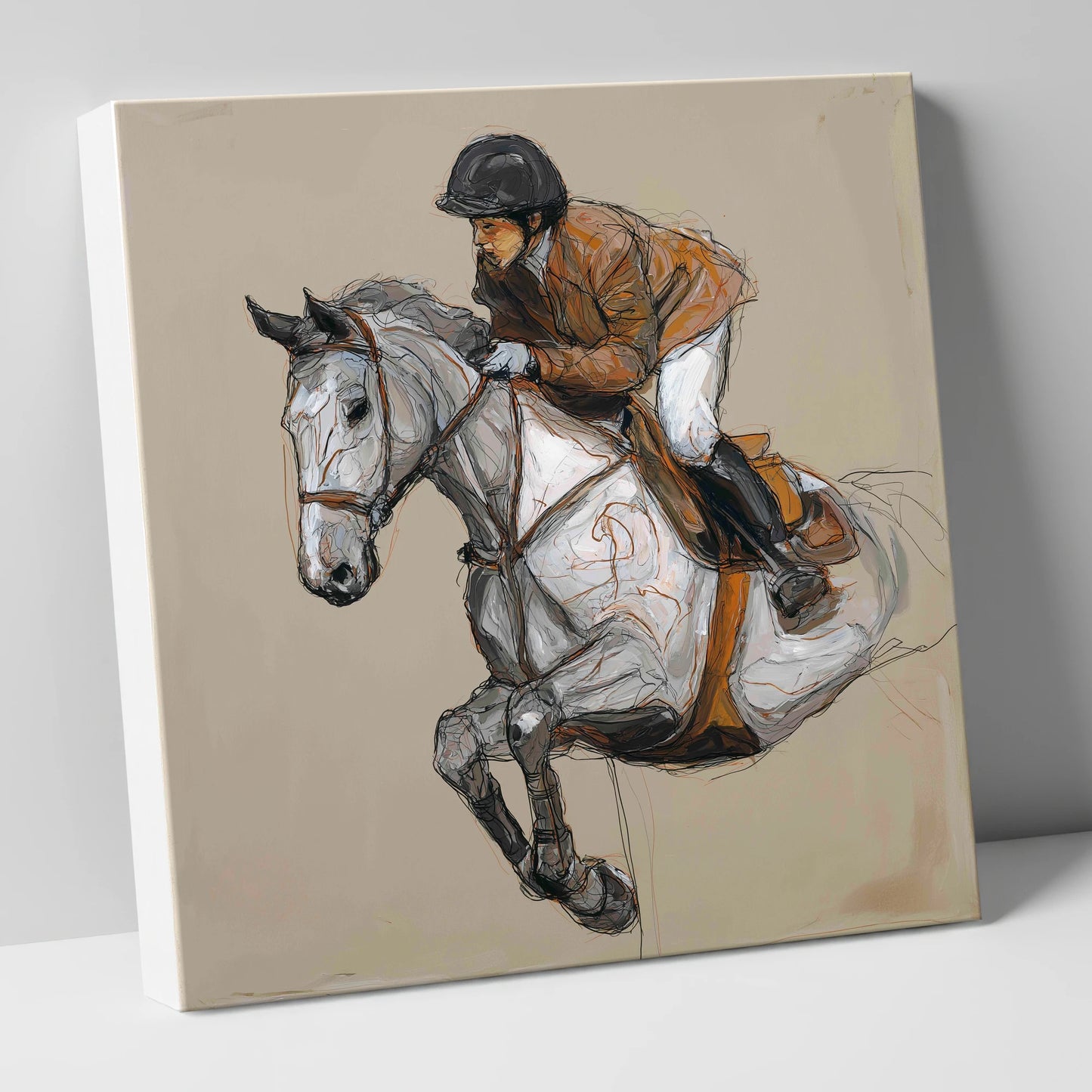 Flight of the Grey show jumping horse canvas wall art