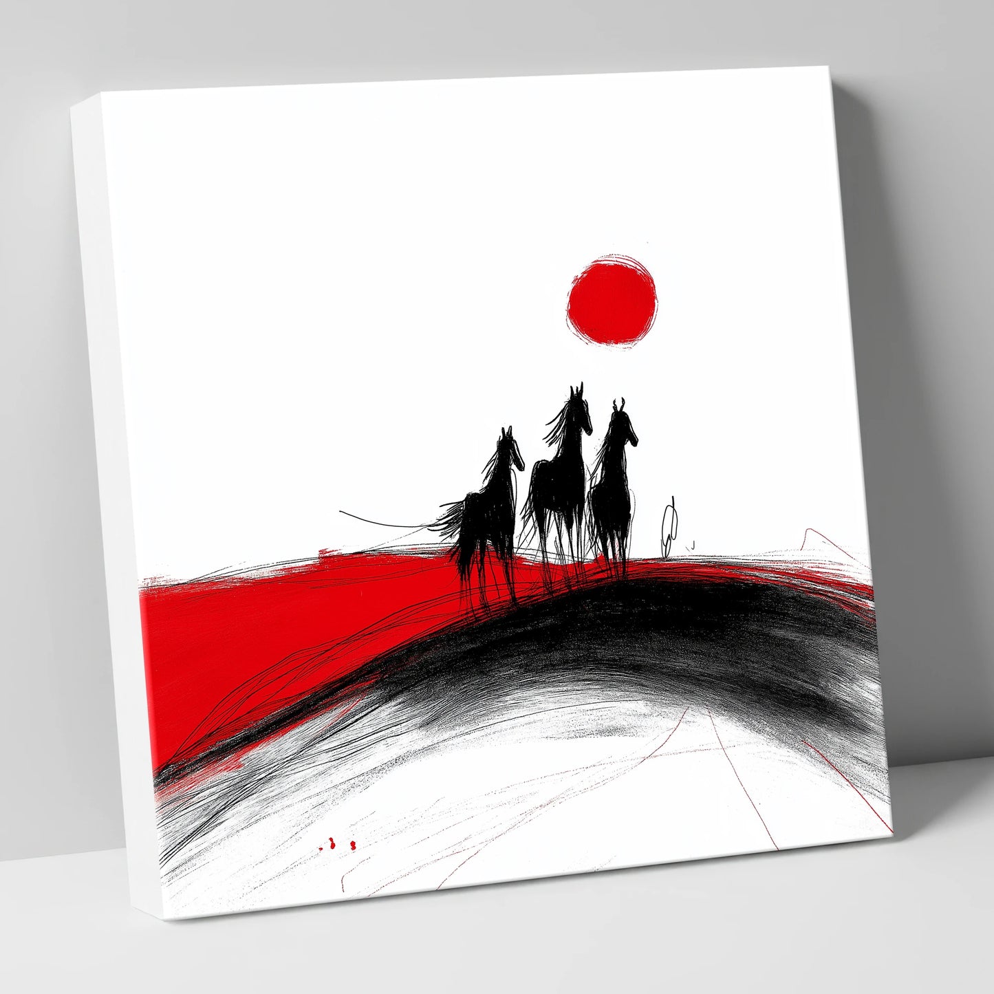 Crimson Sun Silhouettes horse landscape canvas wall art