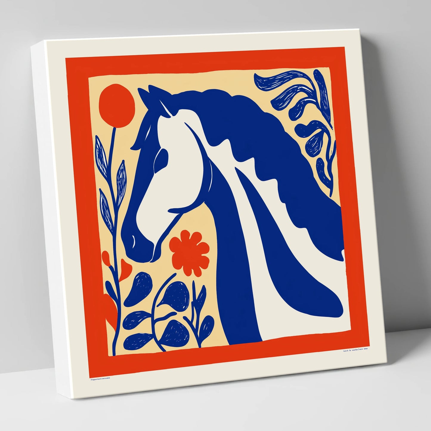 Cobalt Botanical Equine horse portrait canvas wall art