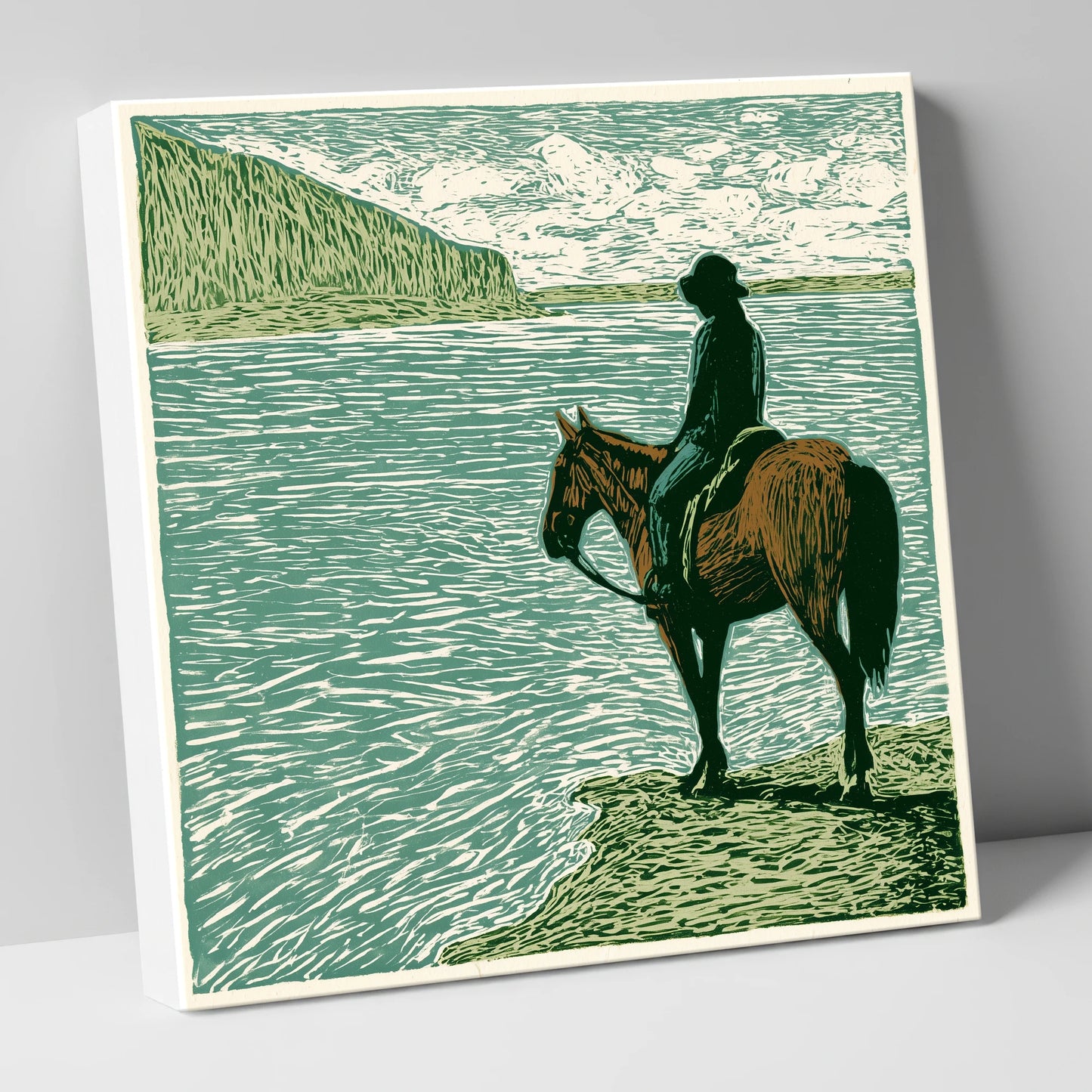Watching the Tide beach horse canvas wall art