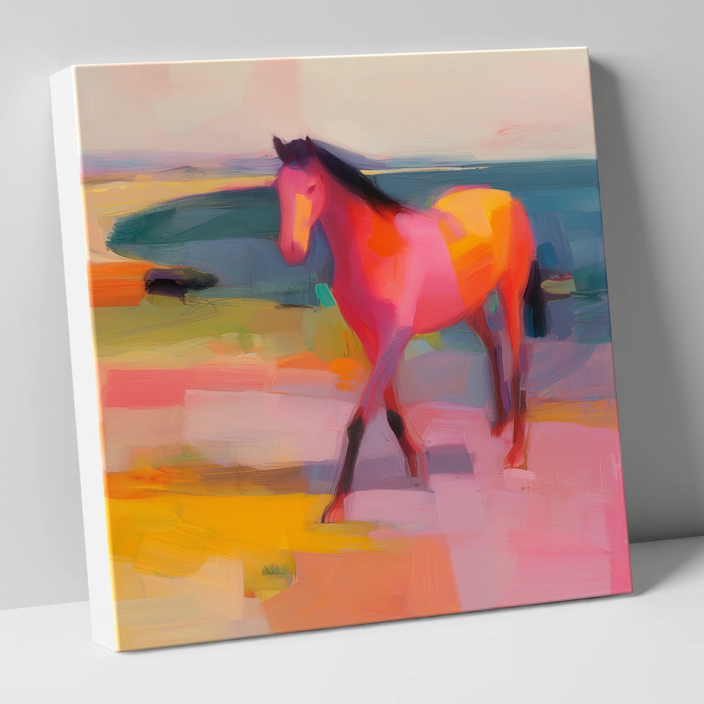 Vibrant Painted Stride horse landscape canvas wall art