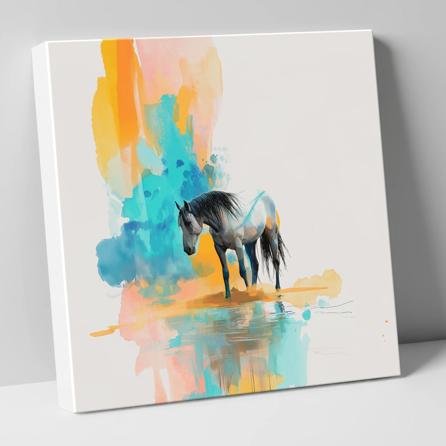 Vibrant Grey Reflection horse portrait canvas wall art