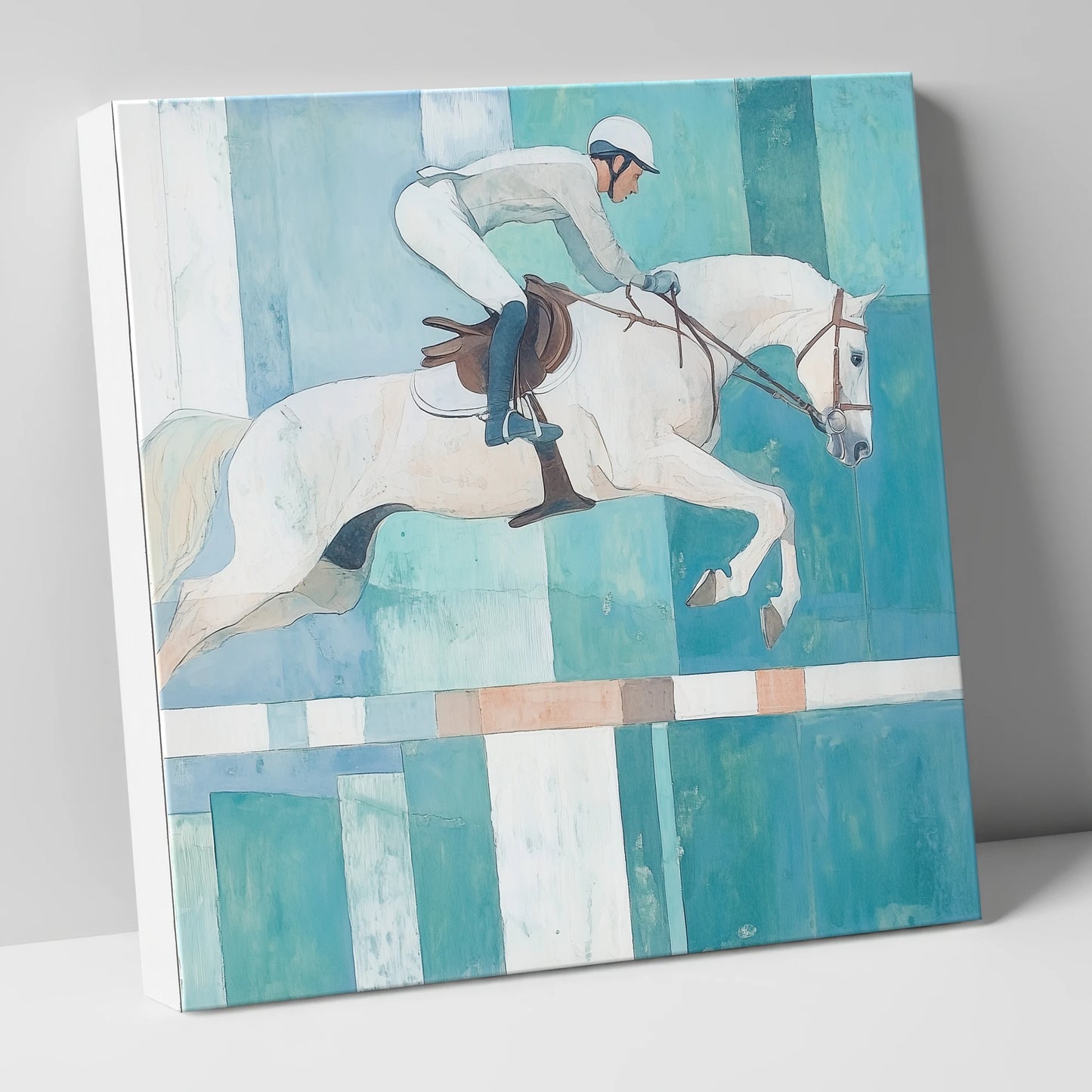Aquamarine Ascent show jumping horse canvas wall art