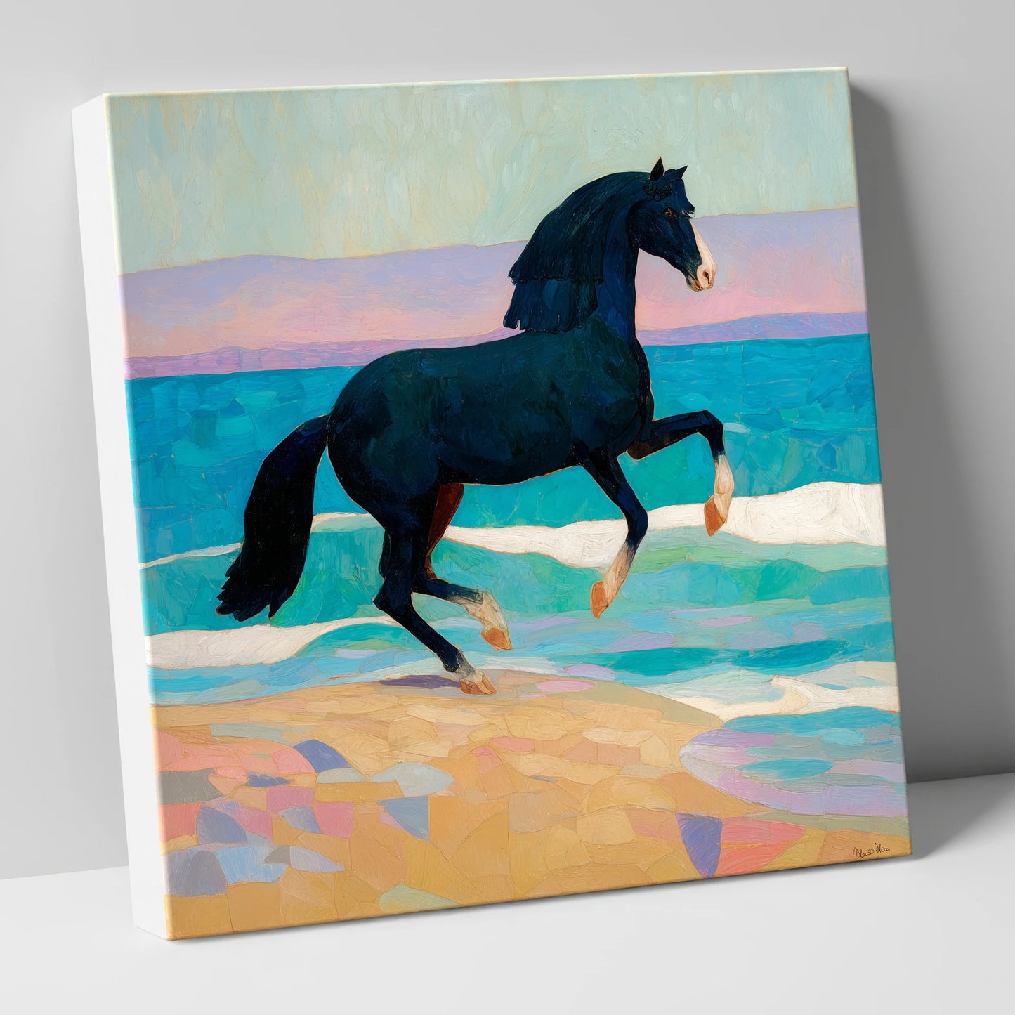 Azure Coastal Rhythm horse landscape canvas wall art