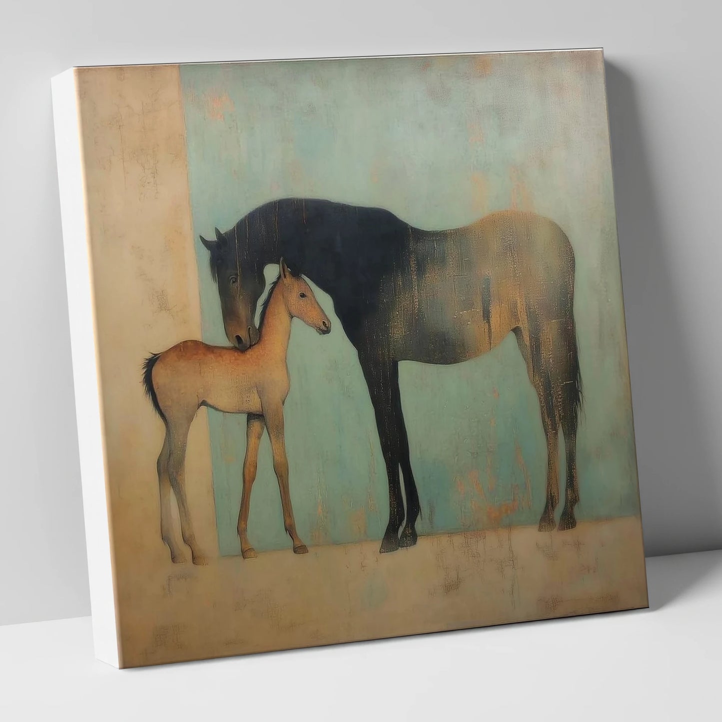 A Golden Bond mare & foal canvas wall art