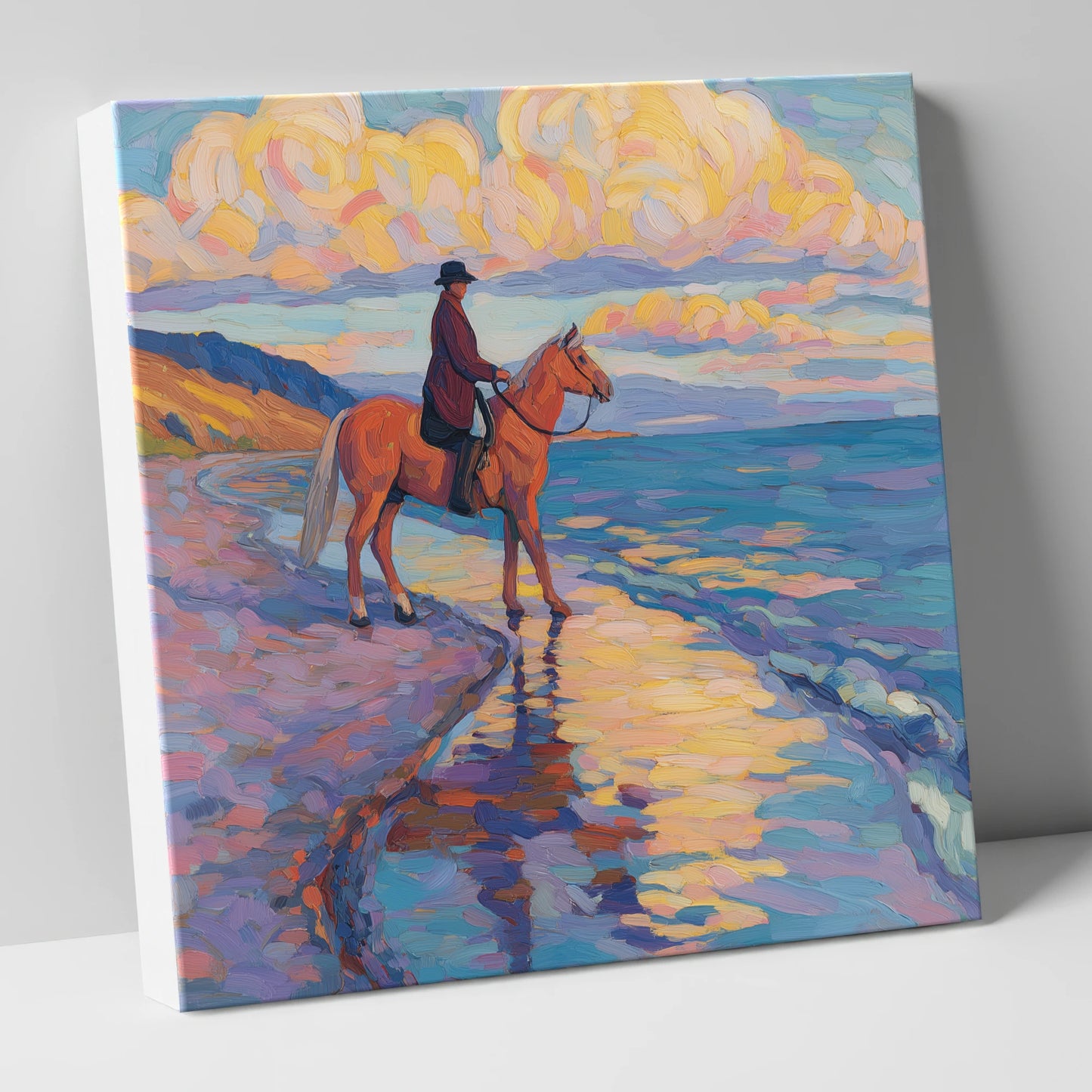 Sunset Coastal Reflections beach horse canvas wall art