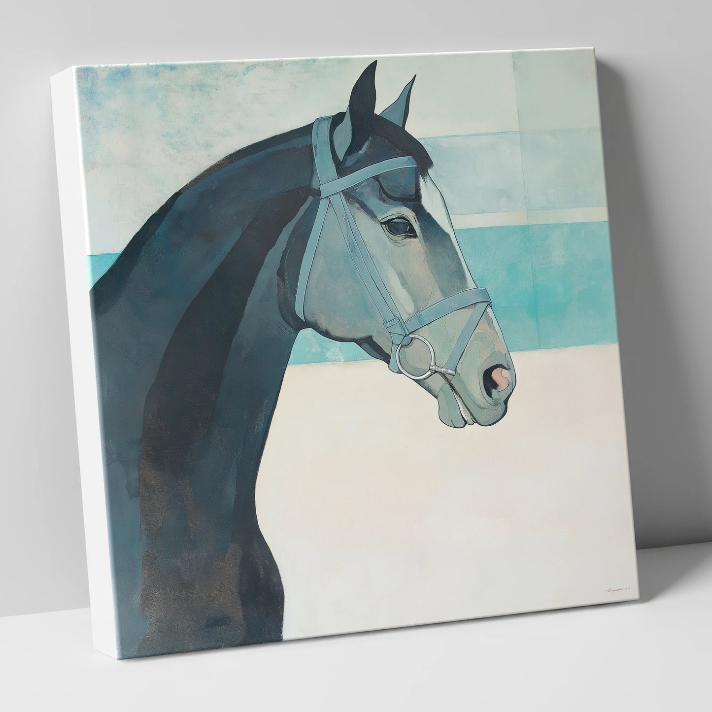 Serene Aquamarine Profile racing horse canvas wall art