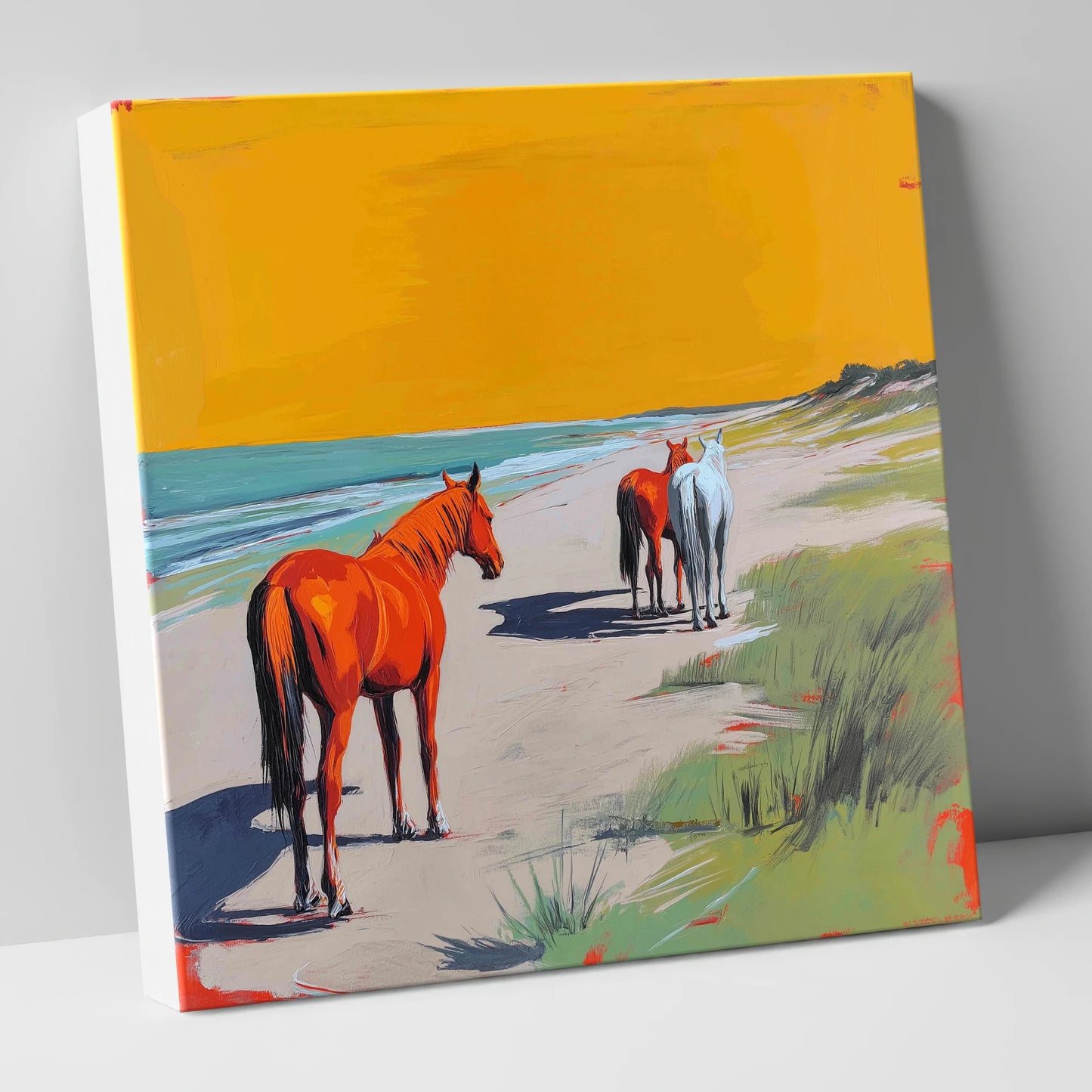 Golden Sands Companions horse landscape canvas wall art