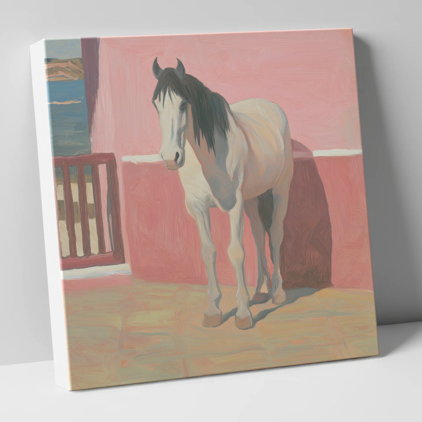 Coastal Courtyard Grey horse breed canvas wall art