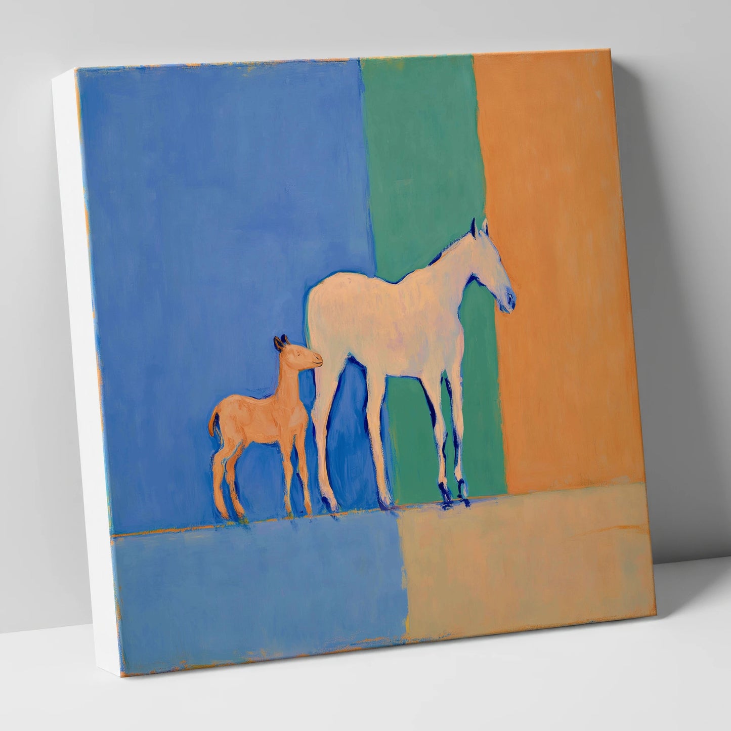 Cobalt and Terracotta Bond mare & foal canvas wall art