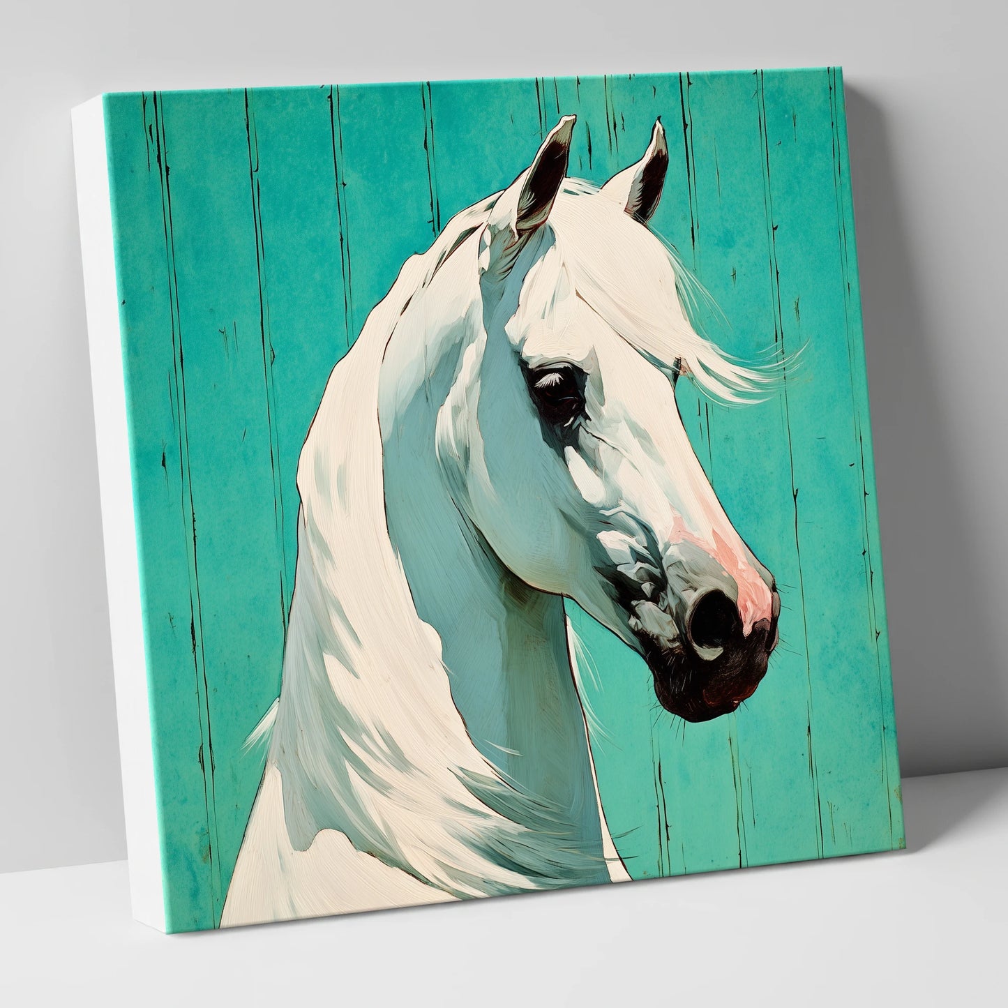Vibrant Grey on Teal horse breed canvas wall art