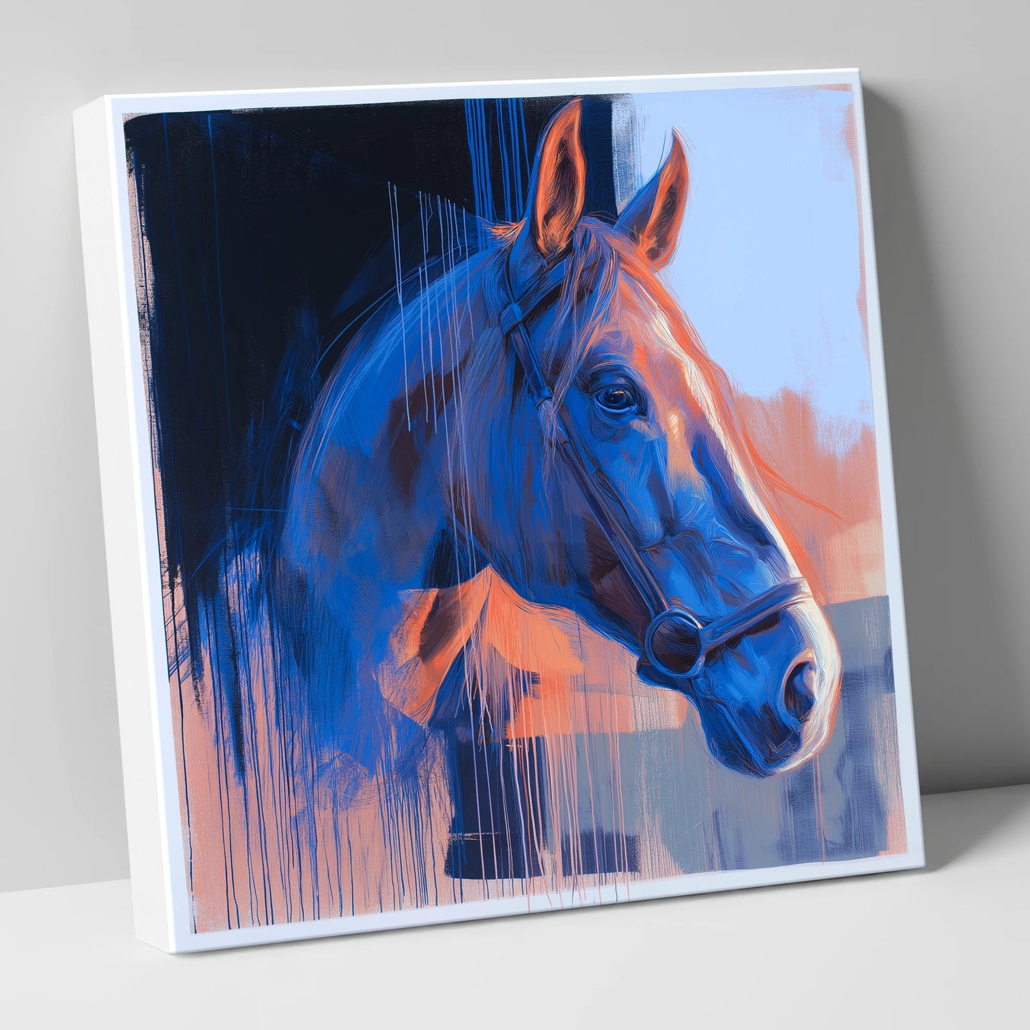 Cobalt and Apricot Light horse portrait canvas wall art