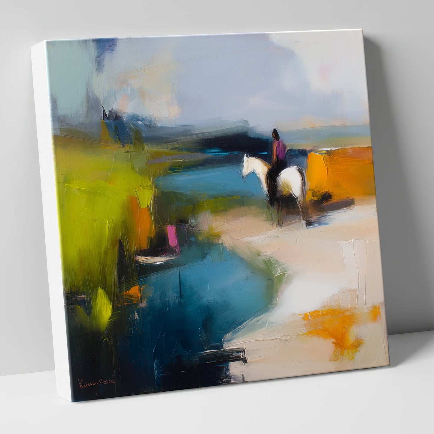 Vibrant Shoreline Hack beach horse canvas wall art