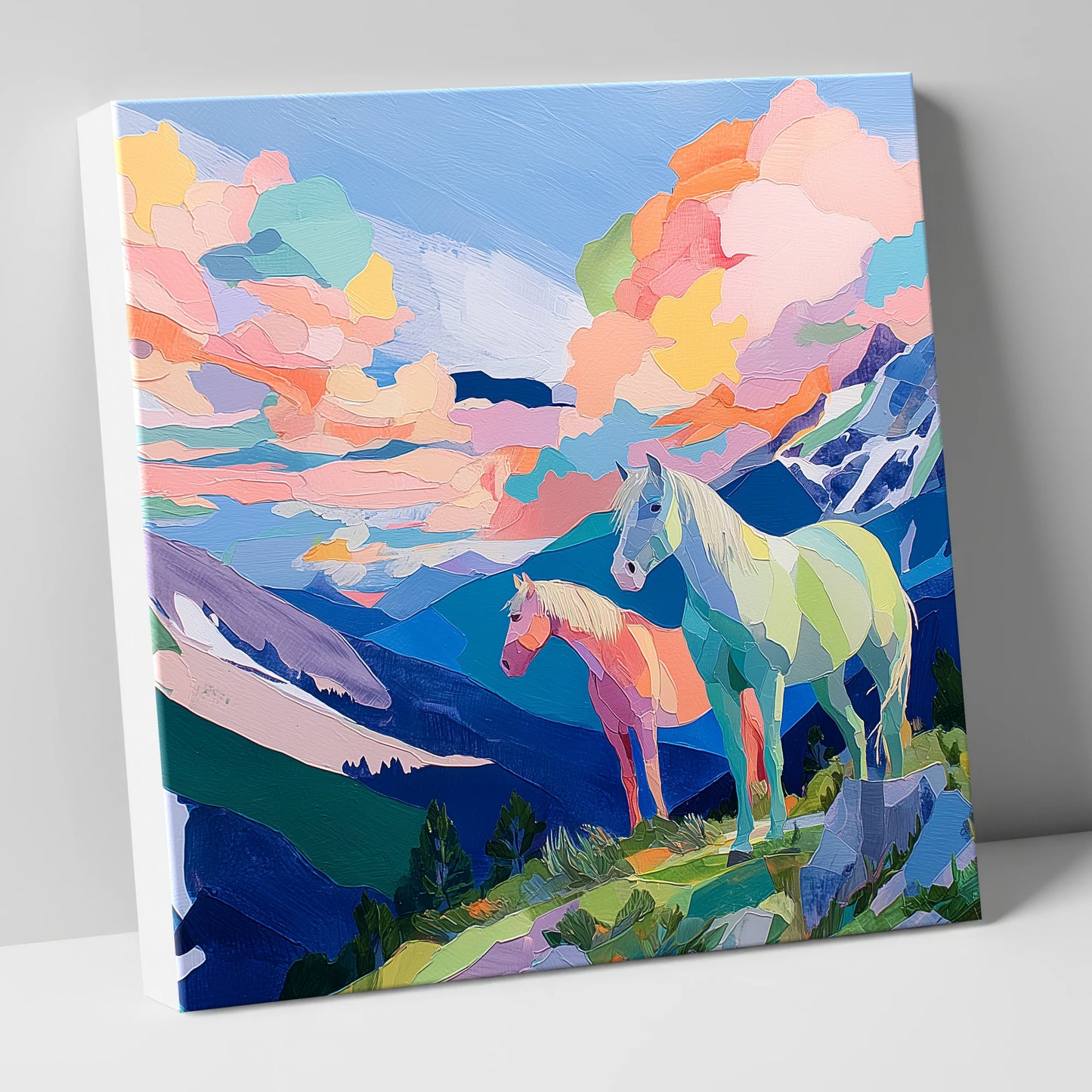 Technicolour Alpine Ridge horse landscape canvas wall art