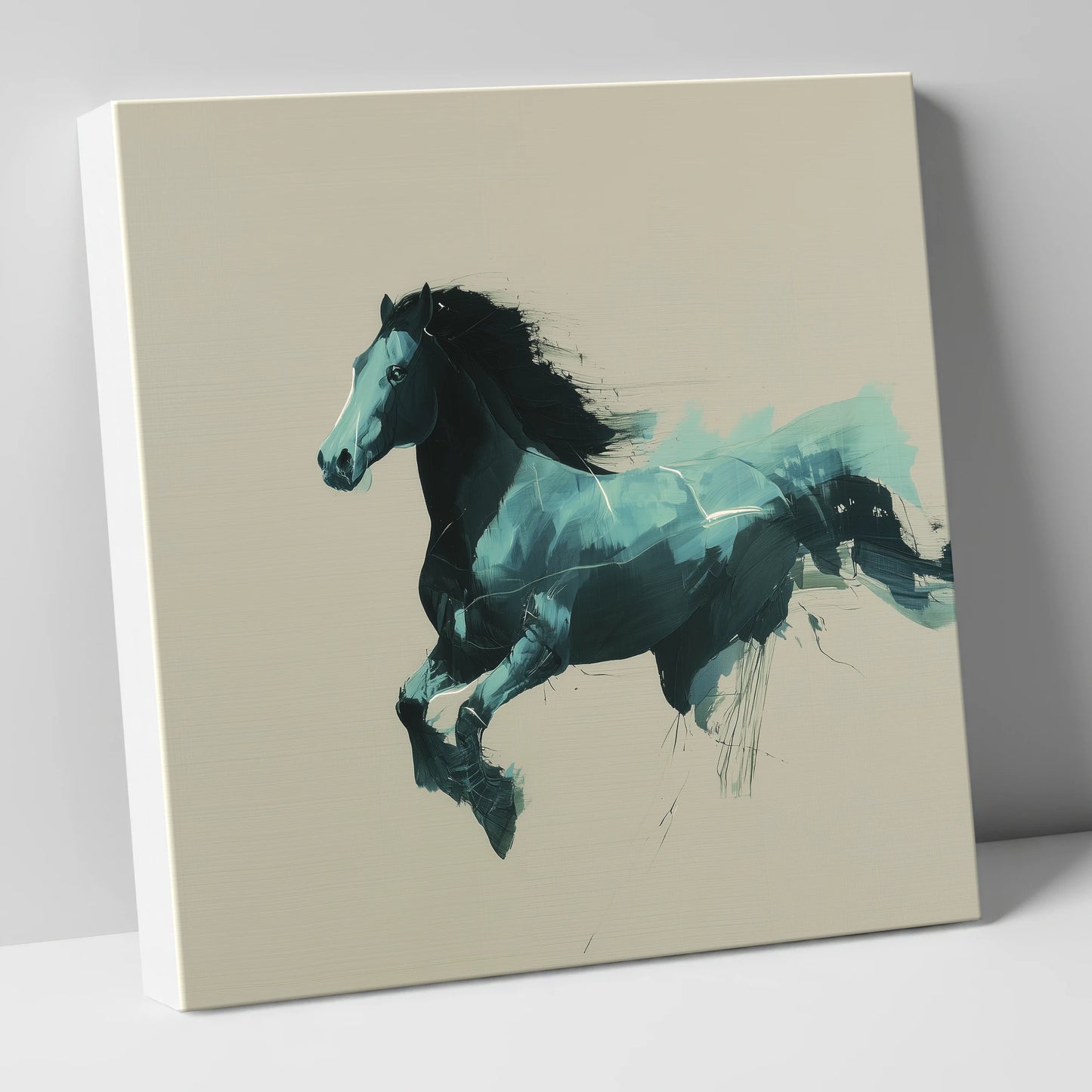 Dynamic Teal Bound horse breed canvas wall art