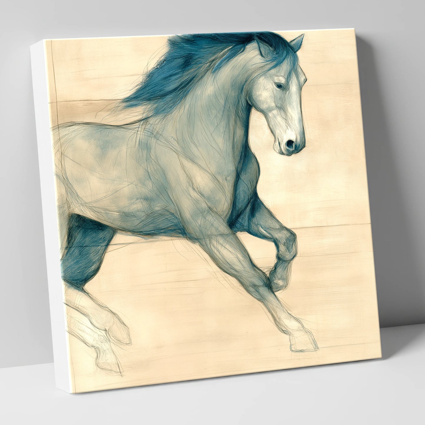 Teal Equine Study horse portrait canvas wall art