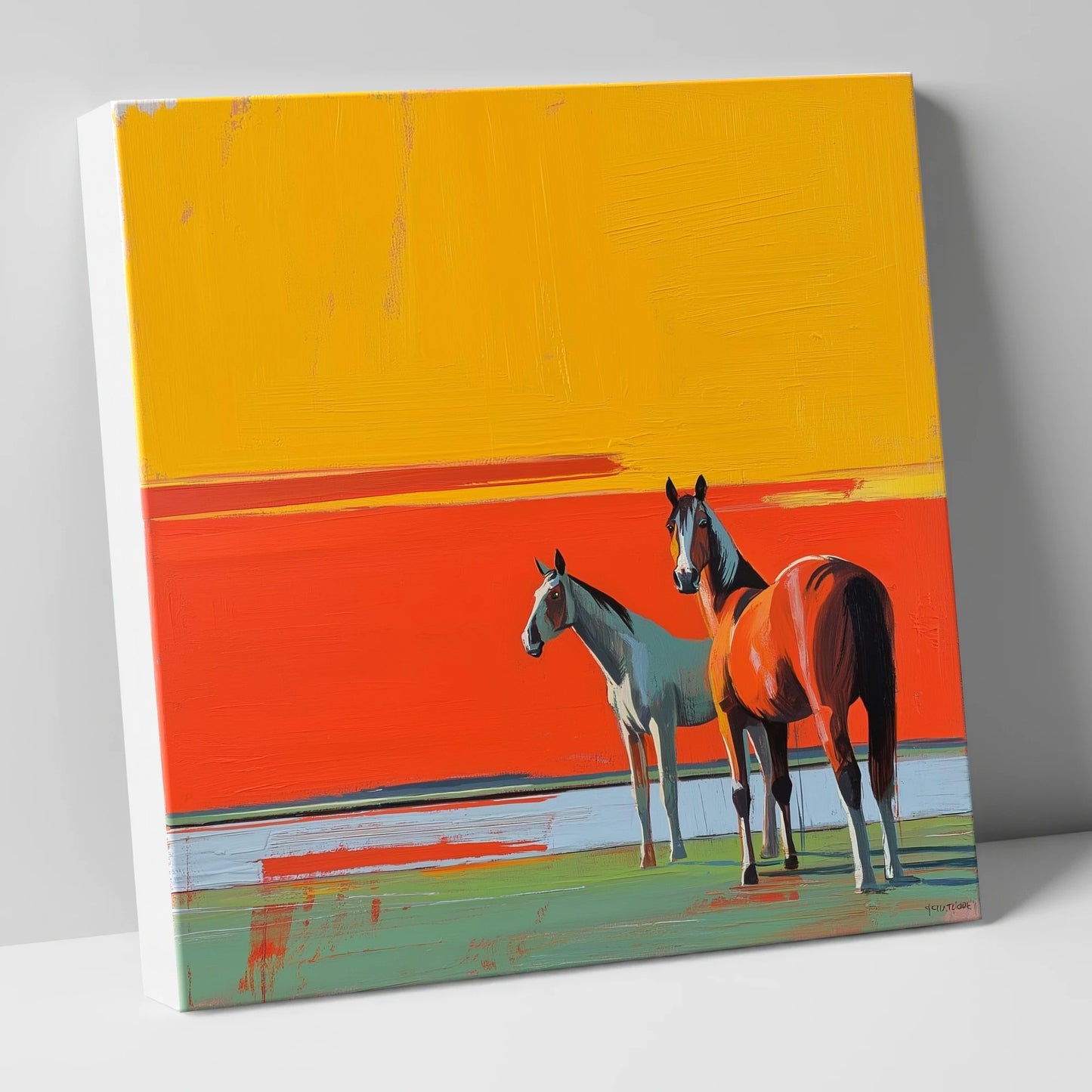 Golden Horizon Companions horse landscape canvas wall art