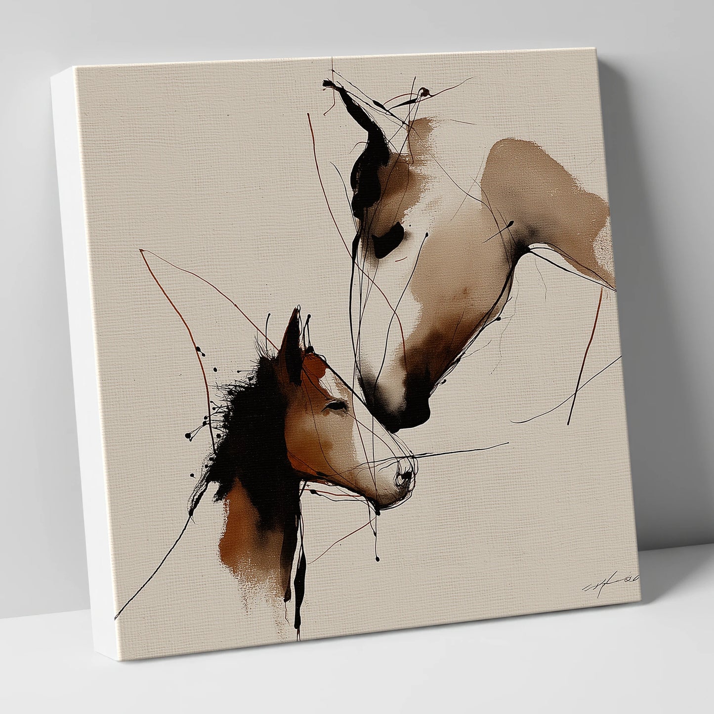 Tender Sepia Bond mare & foal canvas wall art